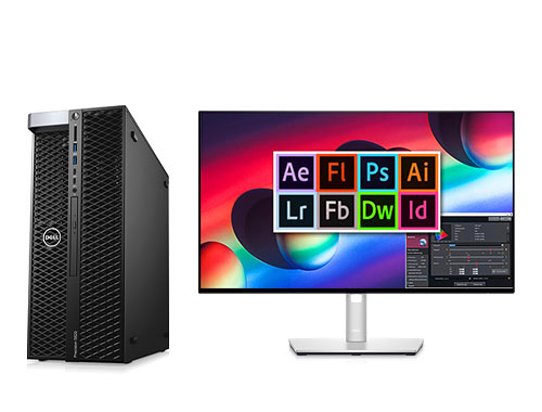 戴尔Precision T5820 平面设计电脑工作站（英特尔至强W-2223, 3.6GHz, 4核丨32GB DDR4 内存丨512GB固态+2TB 机械硬盘丨AMD  WX 3200 4G独显丨23.8英寸显示器）