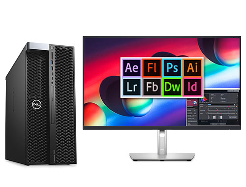 平面设计/UI设计/交互设计师电脑 戴尔T7820工作站（英特尔至强银牌 4214R, 2.4GHz, 12核丨64GB DDR4 内存丨1TB 固态+4TB 机械硬盘丨AMD W5500，8GB显卡丨27英寸显示器）
