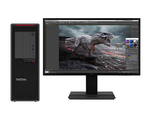 3D动画制作电脑  联想P620工作站（AMD Ryzen Pro 5965WX, 24核丨128GB DDR4 内存丨2TB M.2 固态硬盘丨RTX 3080 10GB显卡丨联想27英寸 2K显示器）