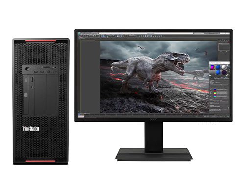 三维动画渲染电脑 联想P920工作站（英特尔至强金牌 5217, 3.0GHz, 8核丨64GB DDR4 内存丨1TB PCIe 固态硬盘丨AMD Pro W6600 8GB 专业显卡丨27英寸显示器）