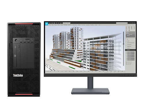 建筑渲染设计电脑 联想P920工作站（英特尔至强金牌 5215, 2.5GHz, 10核丨64GB DDR4 内存丨512GB 固态+2TB 机械硬盘丨NVIDIA T1000 8GB显卡丨27寸显示器）