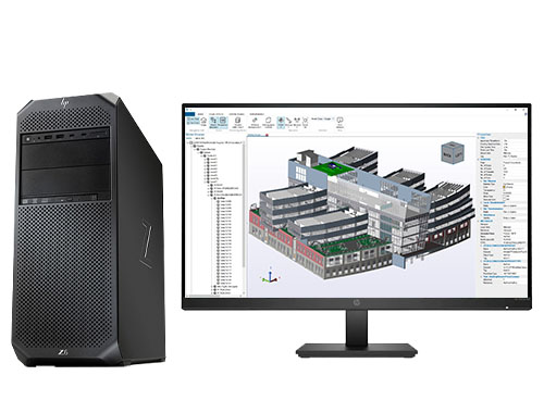 三维建筑设计电脑 HP Z6 G4 塔式工作站 （英特尔至强银牌 4210R，10核丨64GB DDR4 内存丨512GB M.2固态+2TB 机械硬盘丨NVIDIA RTX A2000，6GB显卡丨27英寸显示器）
