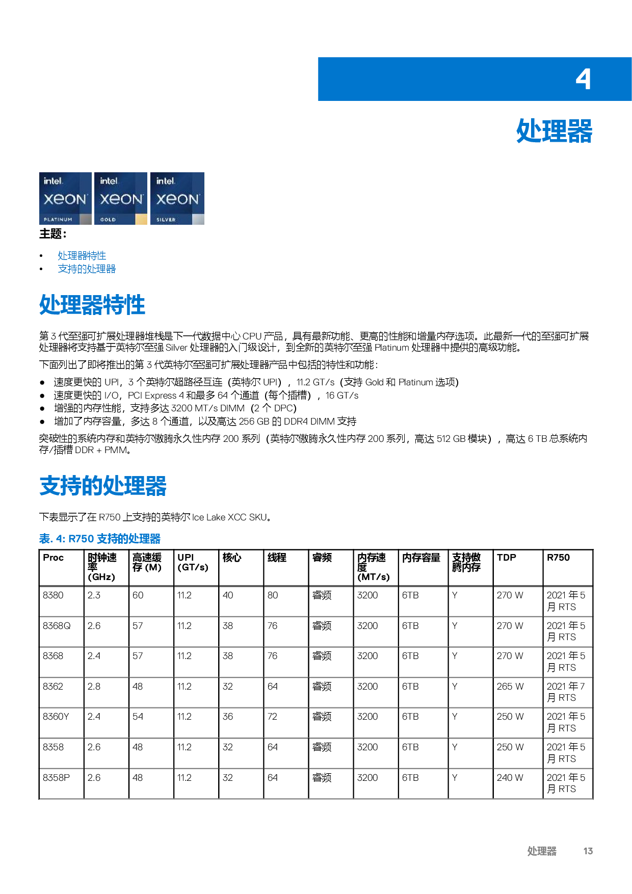 Dell EMC PowerEdge R750 机架式服务器技术指南PDF第13页