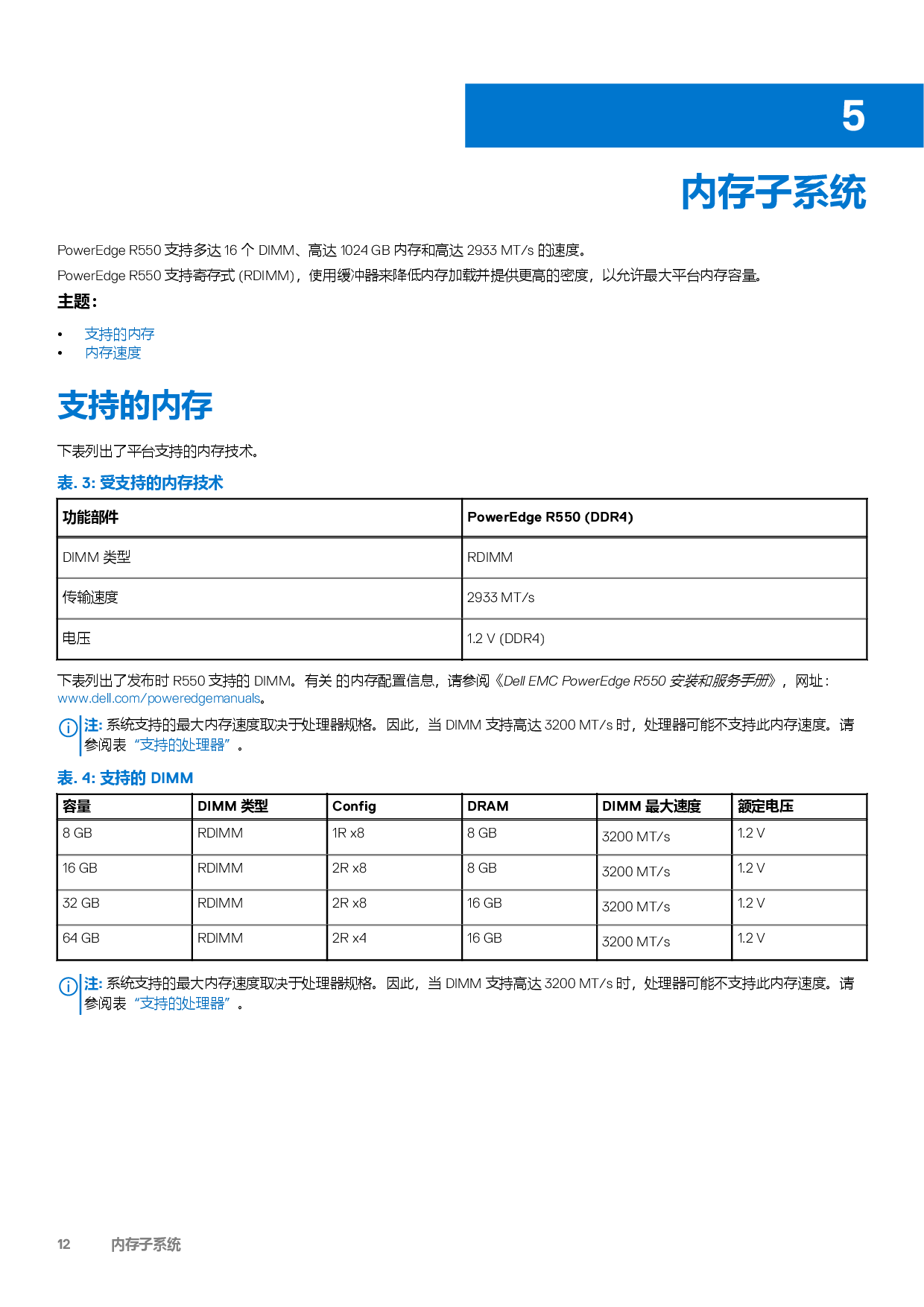 DELL EMC PowerEdge R550 机架式服务器技术指南PDF第12页