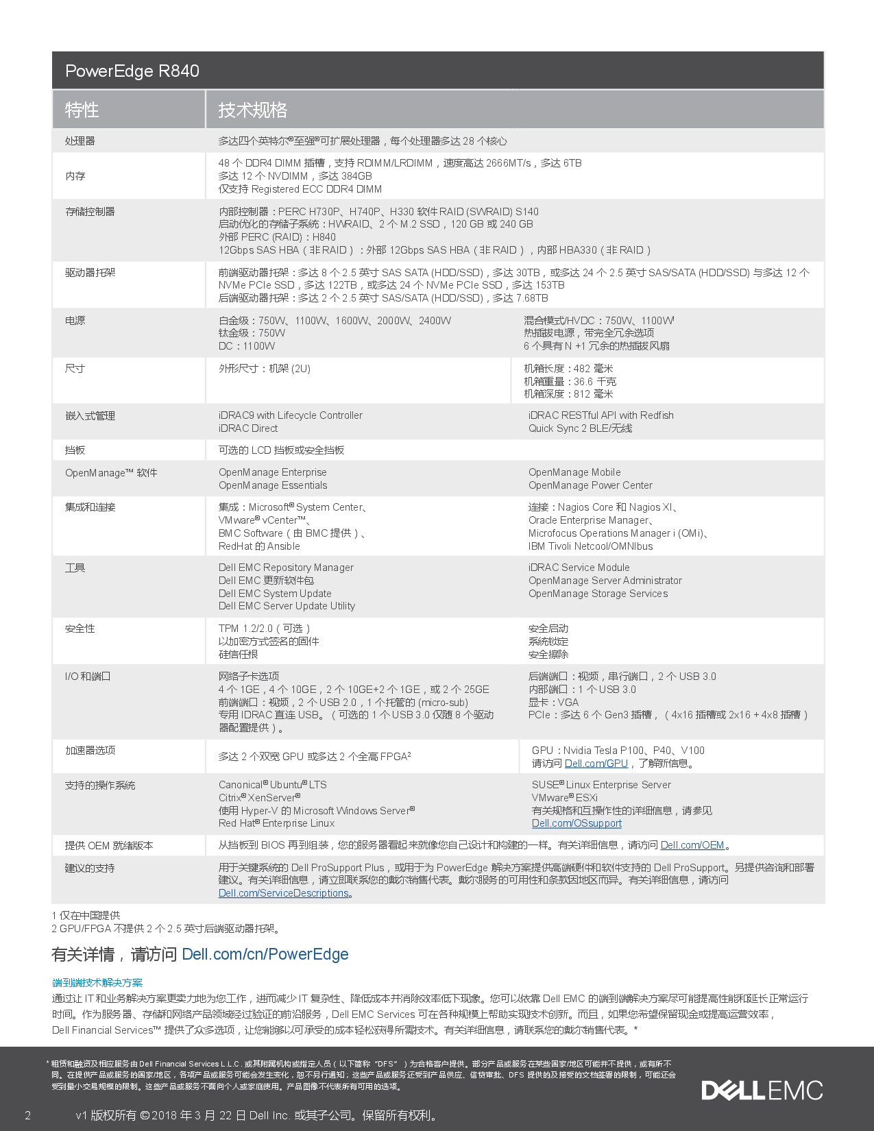 Dell EMC PowerEdge R840 机架式服务器产品介绍v1PDF第2页