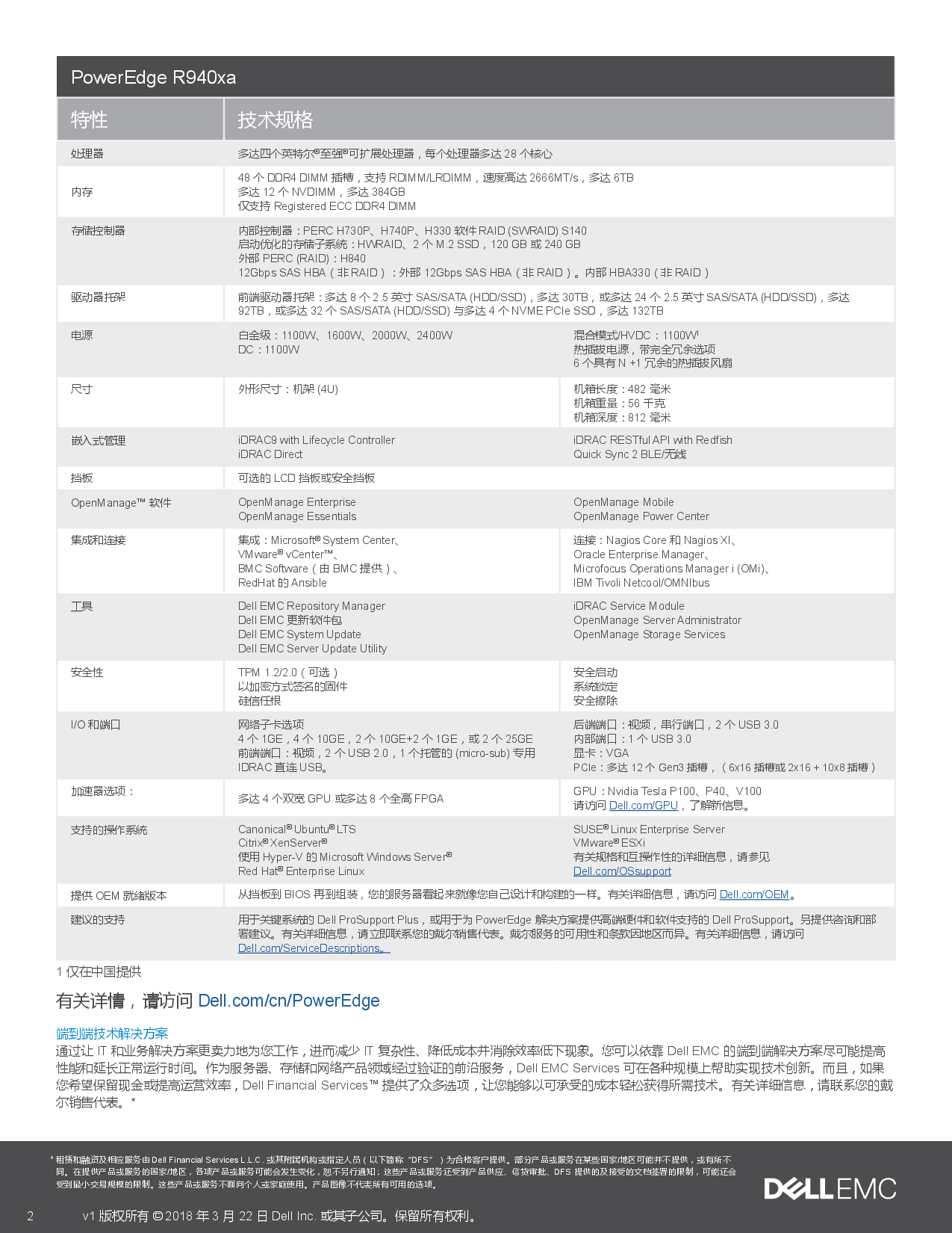Dell EMC PowerEdge R940xa 机架式服务器产品介绍v1PDF第2页