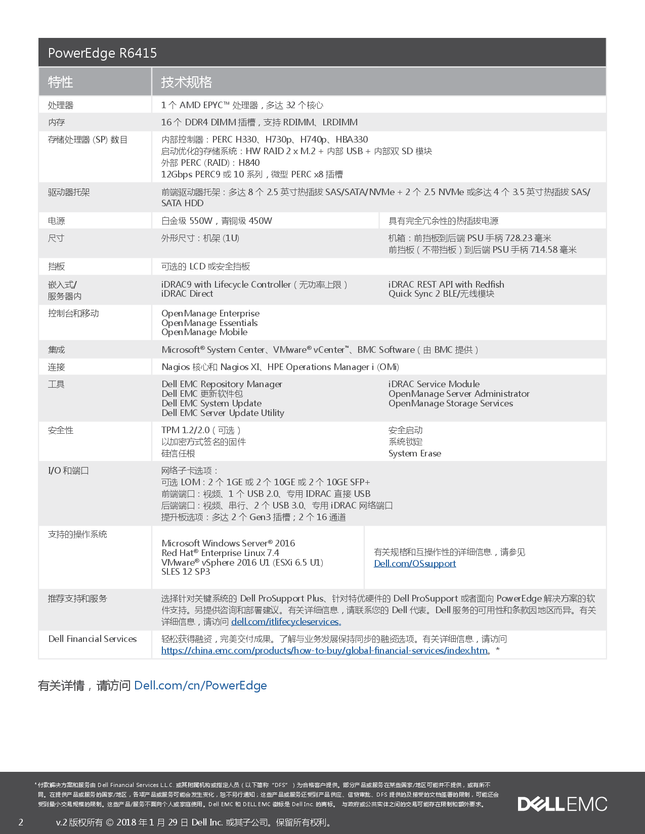 Dell EMC PowerEdge R6415 机架式服务器产品介绍v2PDF第2页