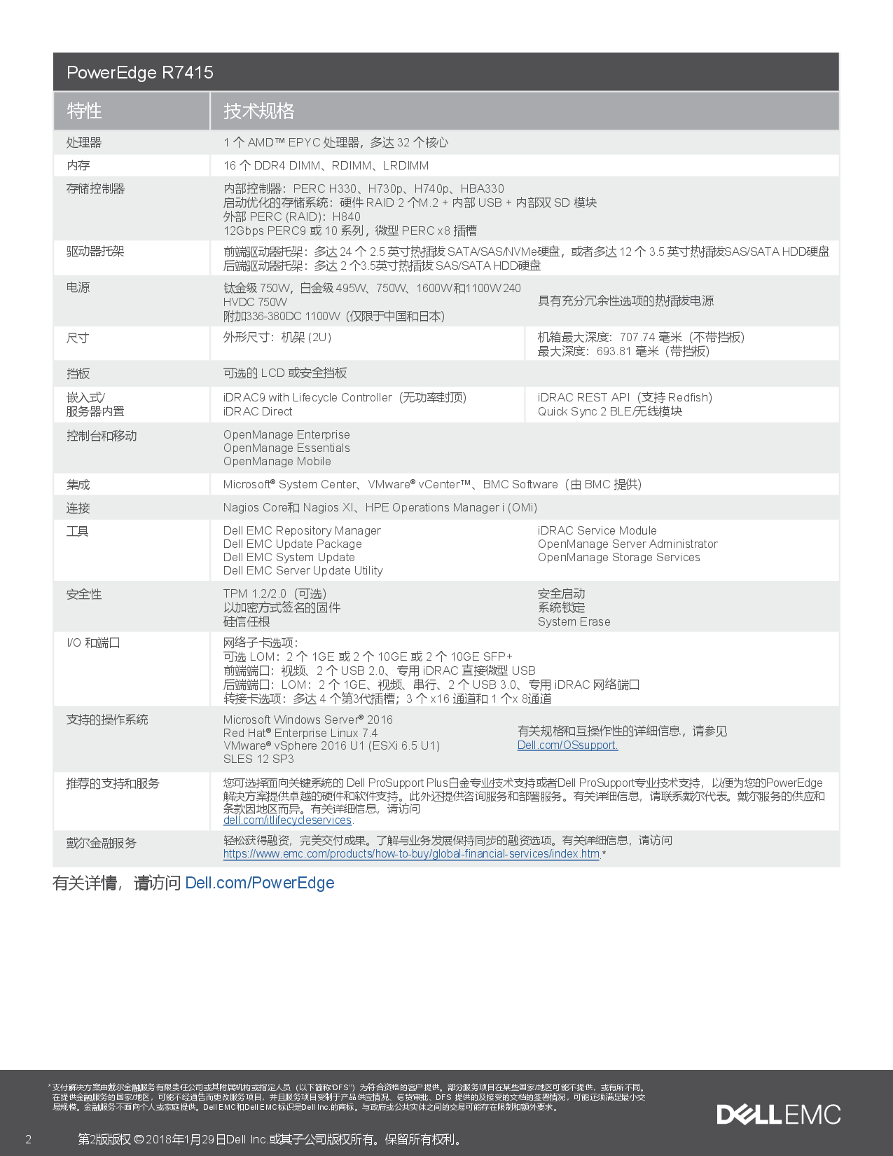 Dell EMC PowerEdge R7415 机架式服务器产品介绍v2PDF第2页