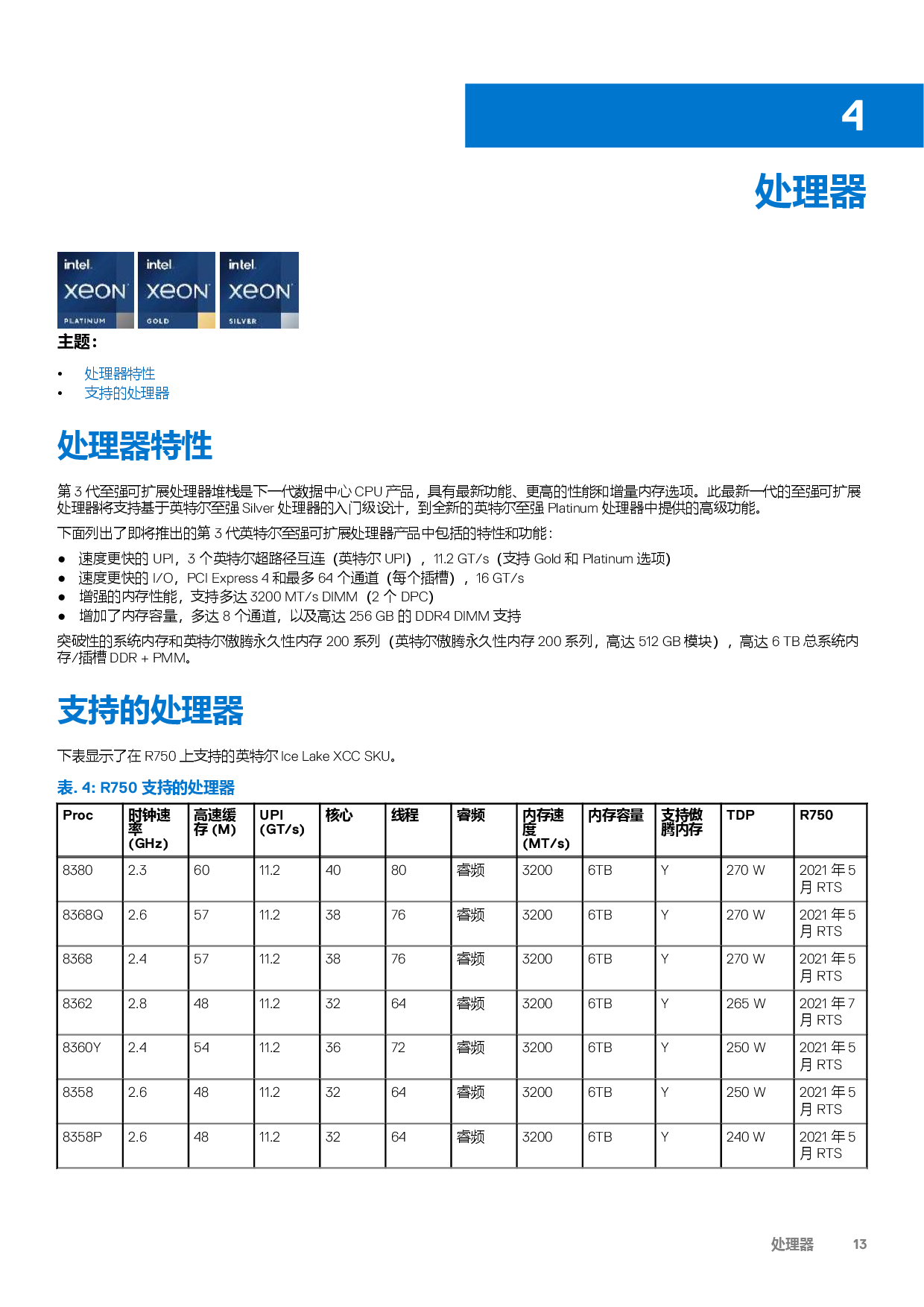 Dell EMC PowerEdge R750 机架式服务器技术指南PDF第13页