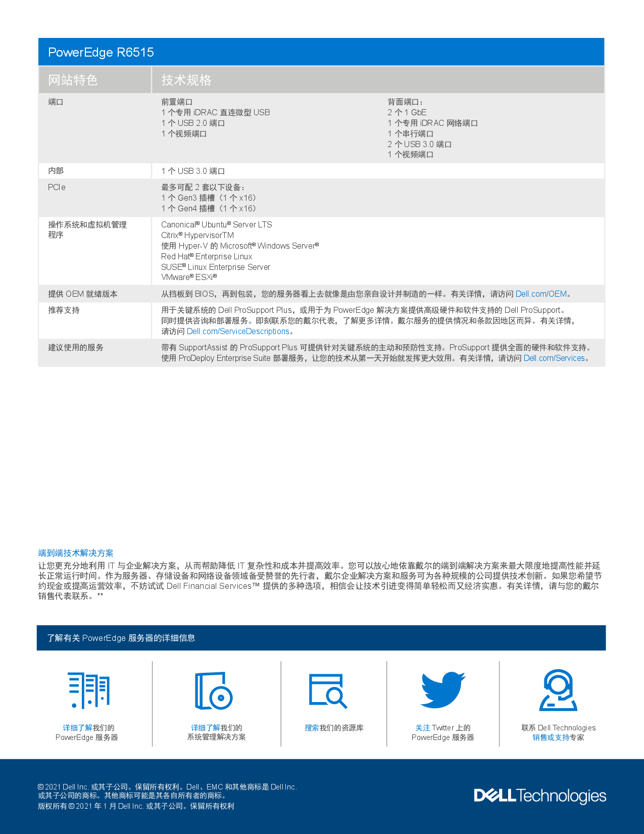 Dell EMC PowerEdge R6515 机架式服务器产品介绍PDF第3页