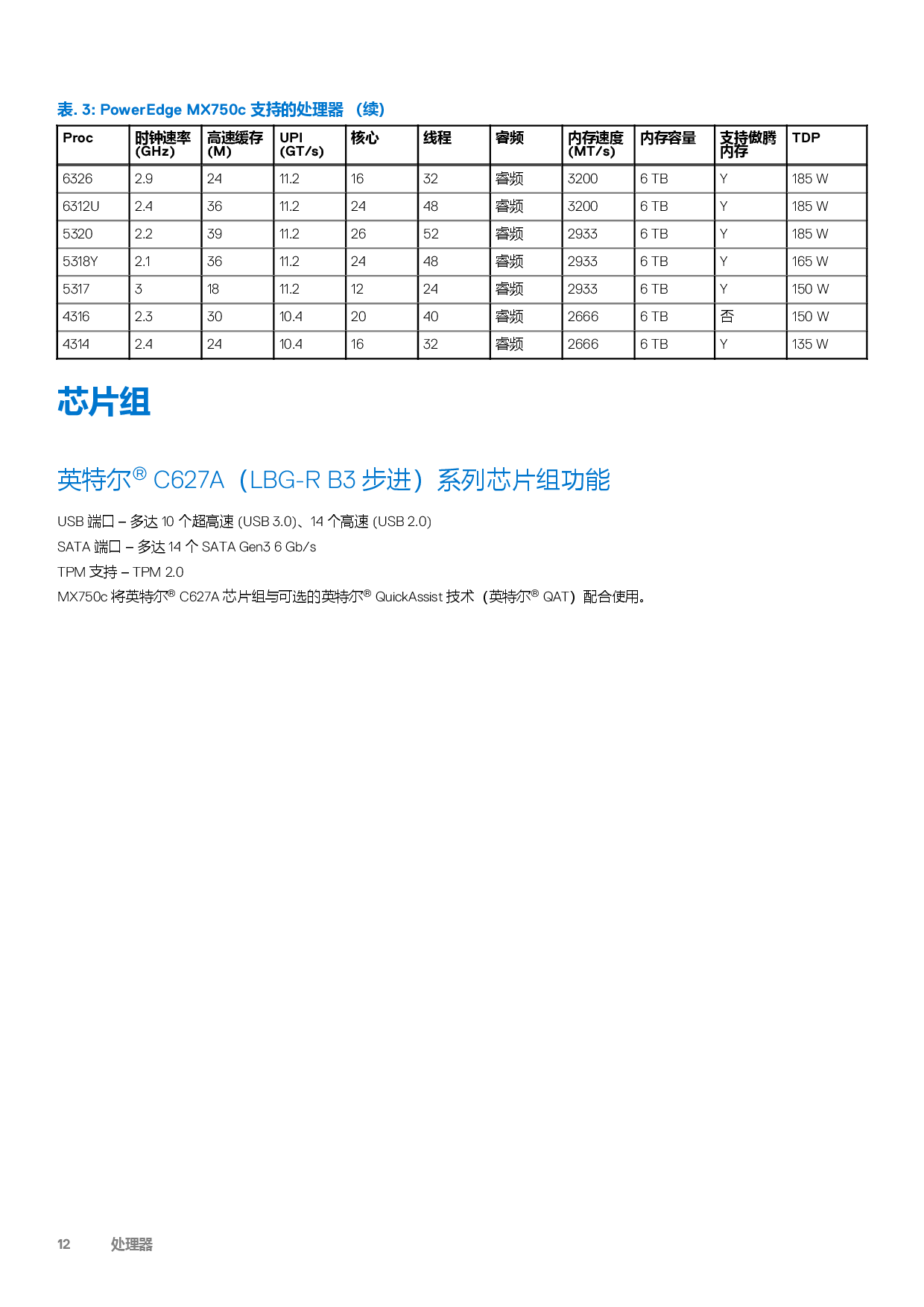 Dell EMC PowerEdge MX750c 刀片式服务器计算节点技术指南PDF第12页