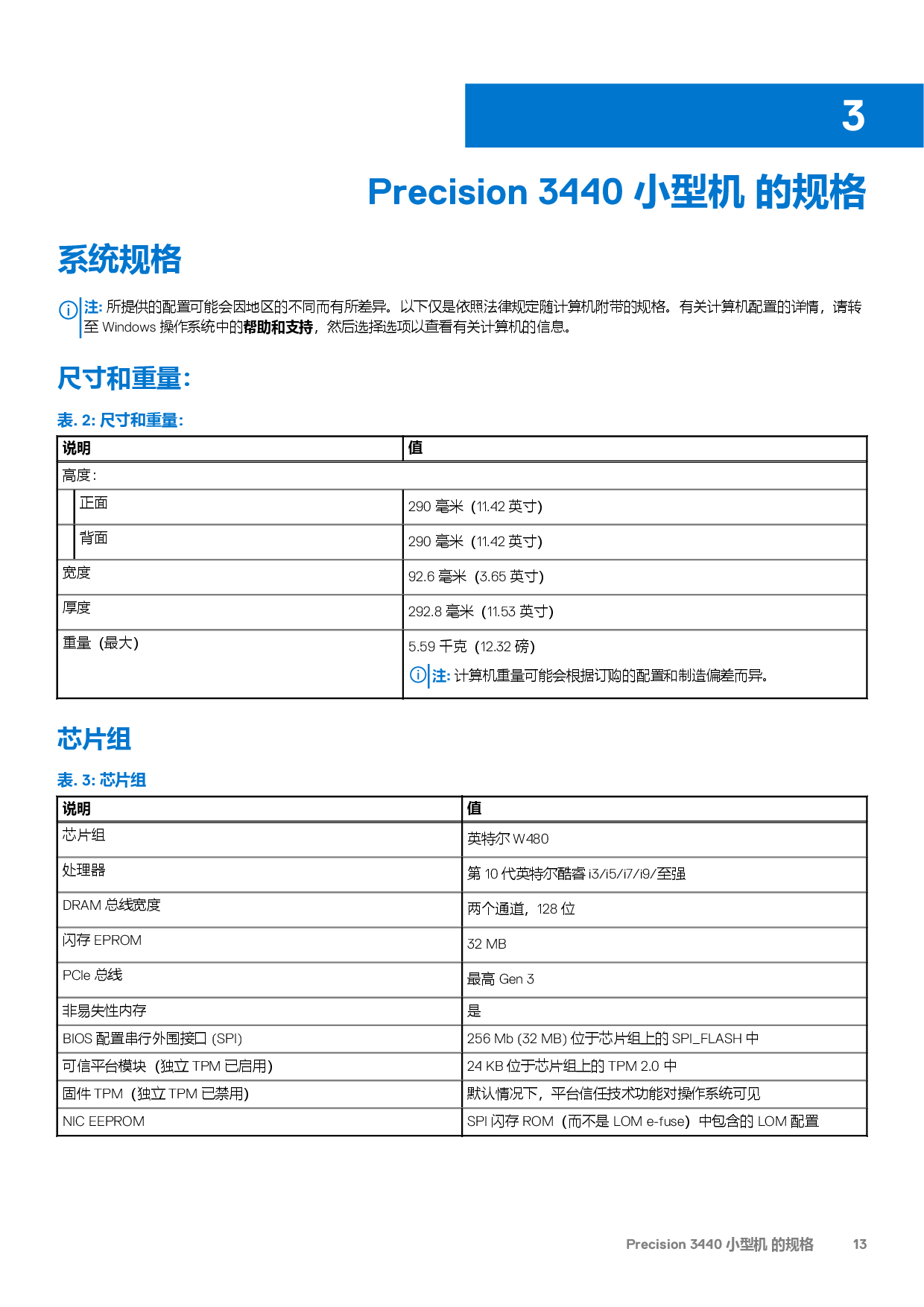 Dell Precision 3440 小型工作站设置和规格指南PDF第13页