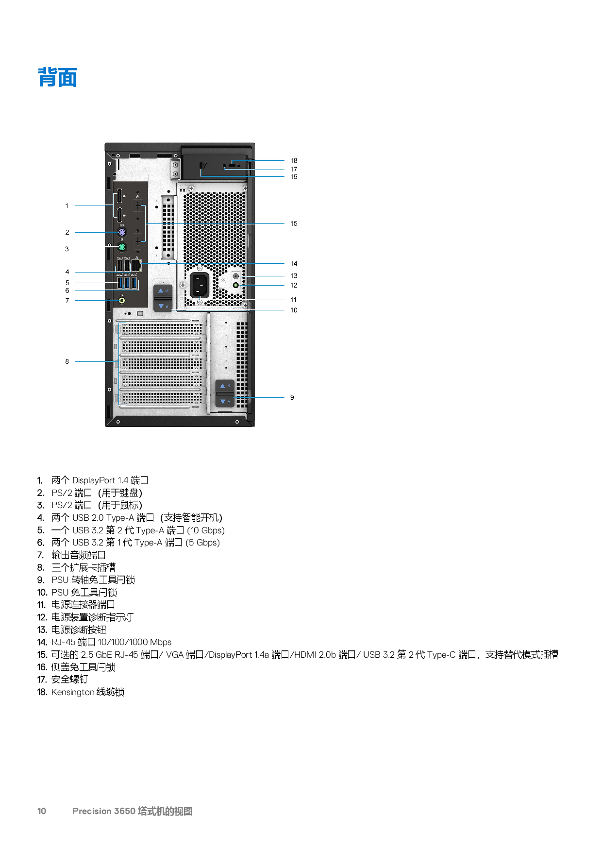 Dell Precision 3650 塔式工作站设置和规格PDF第10页