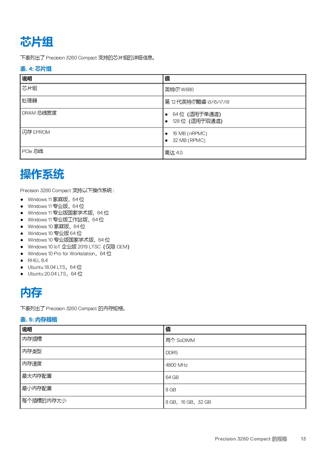 Dell Precision 3260 超小机箱工作站设置和规格PDF第13页