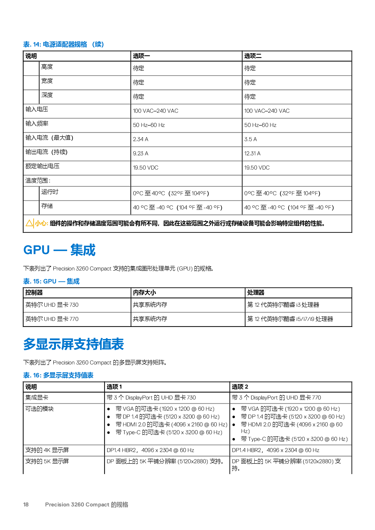 Dell Precision 3260 超小机箱工作站设置和规格PDF第18页