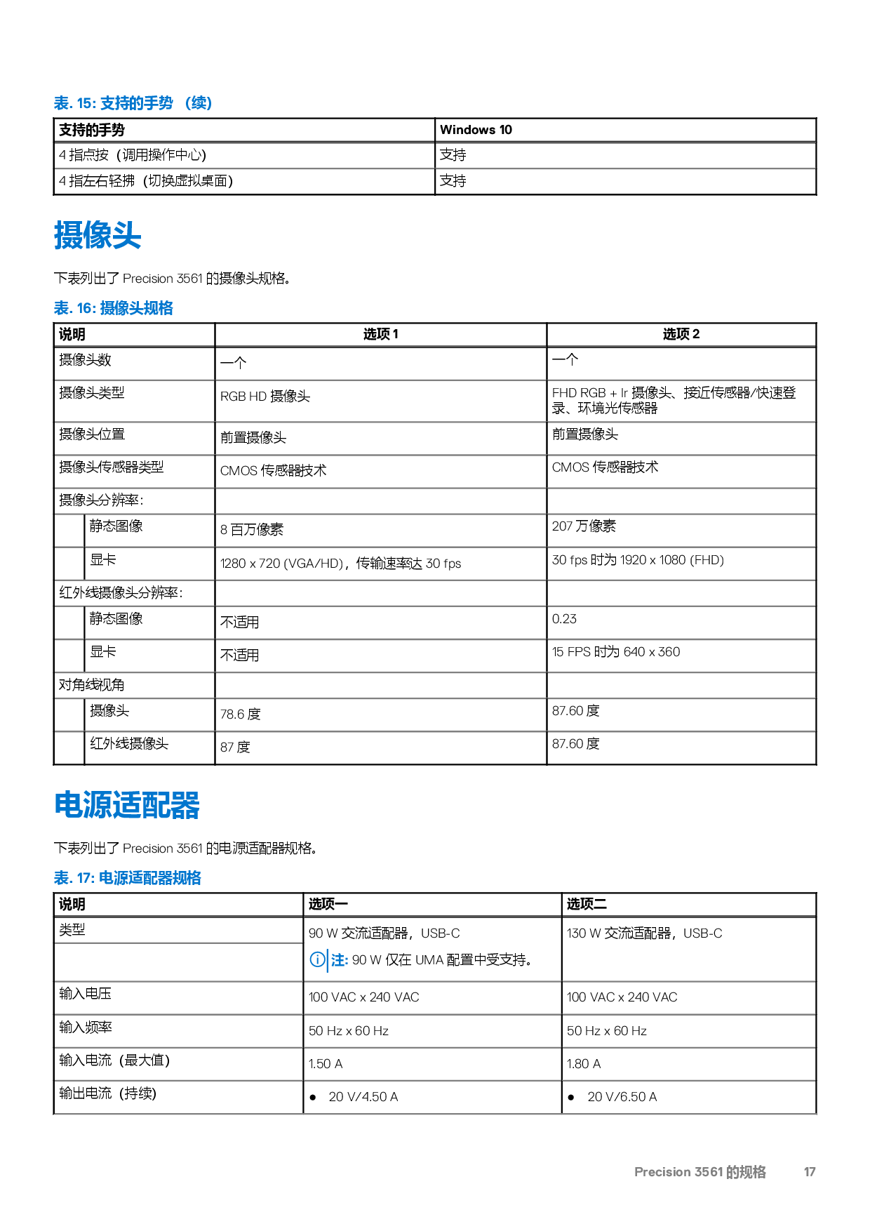 Dell Precision 3561 移动工作站设置和规格PDF第17页