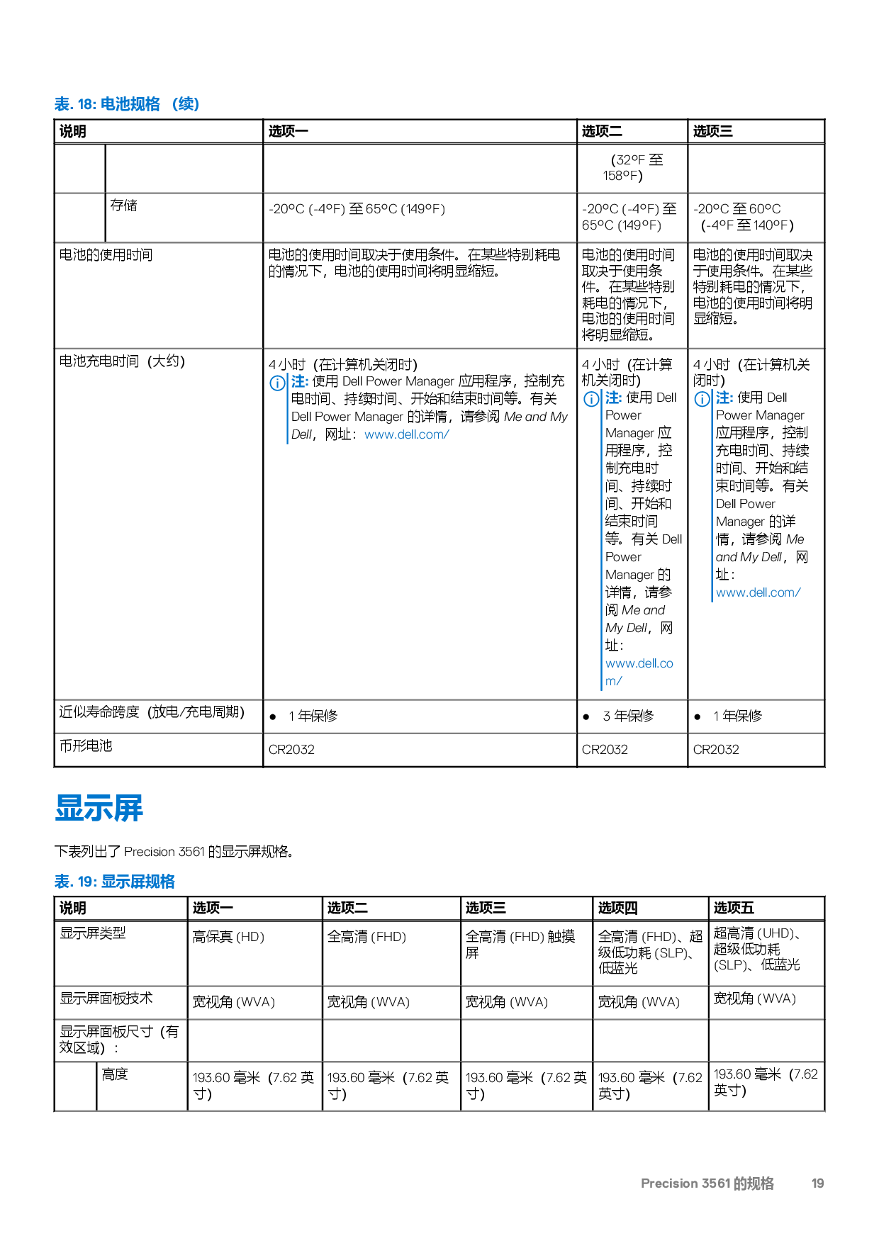 Dell Precision 3561 移动工作站设置和规格PDF第19页