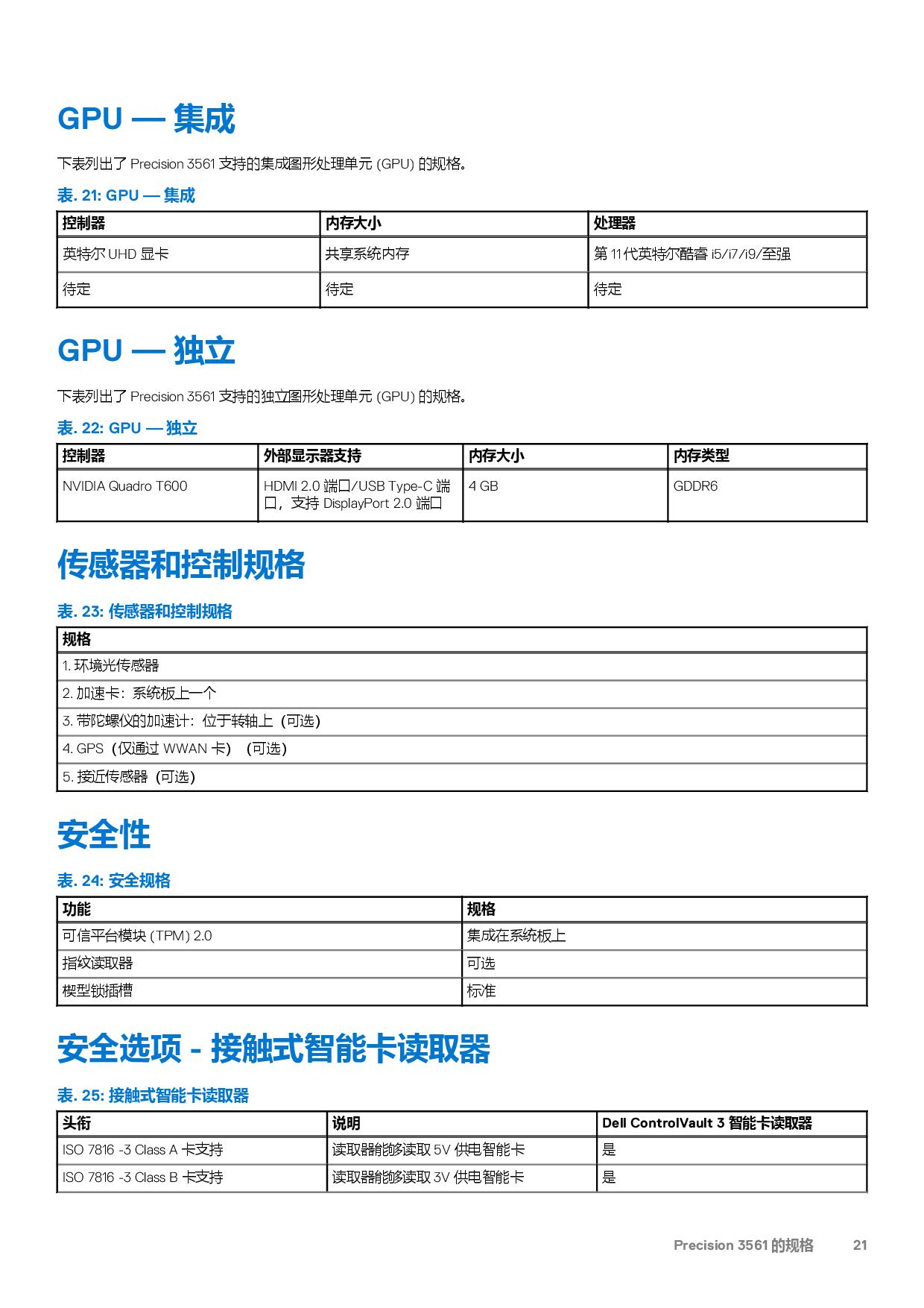 Dell Precision 3561 移动工作站设置和规格PDF第21页