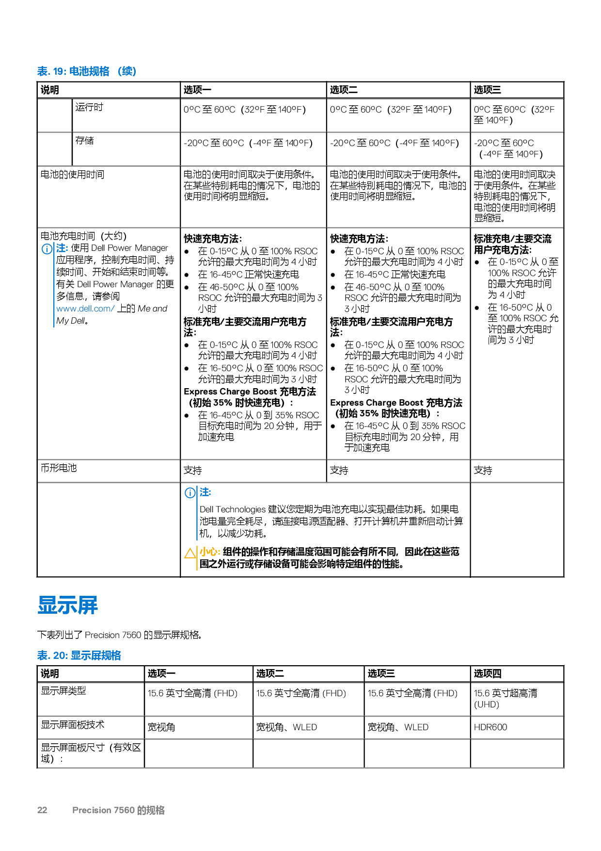 Dell Precision 7560 移动工作站设置和规格PDF第22页