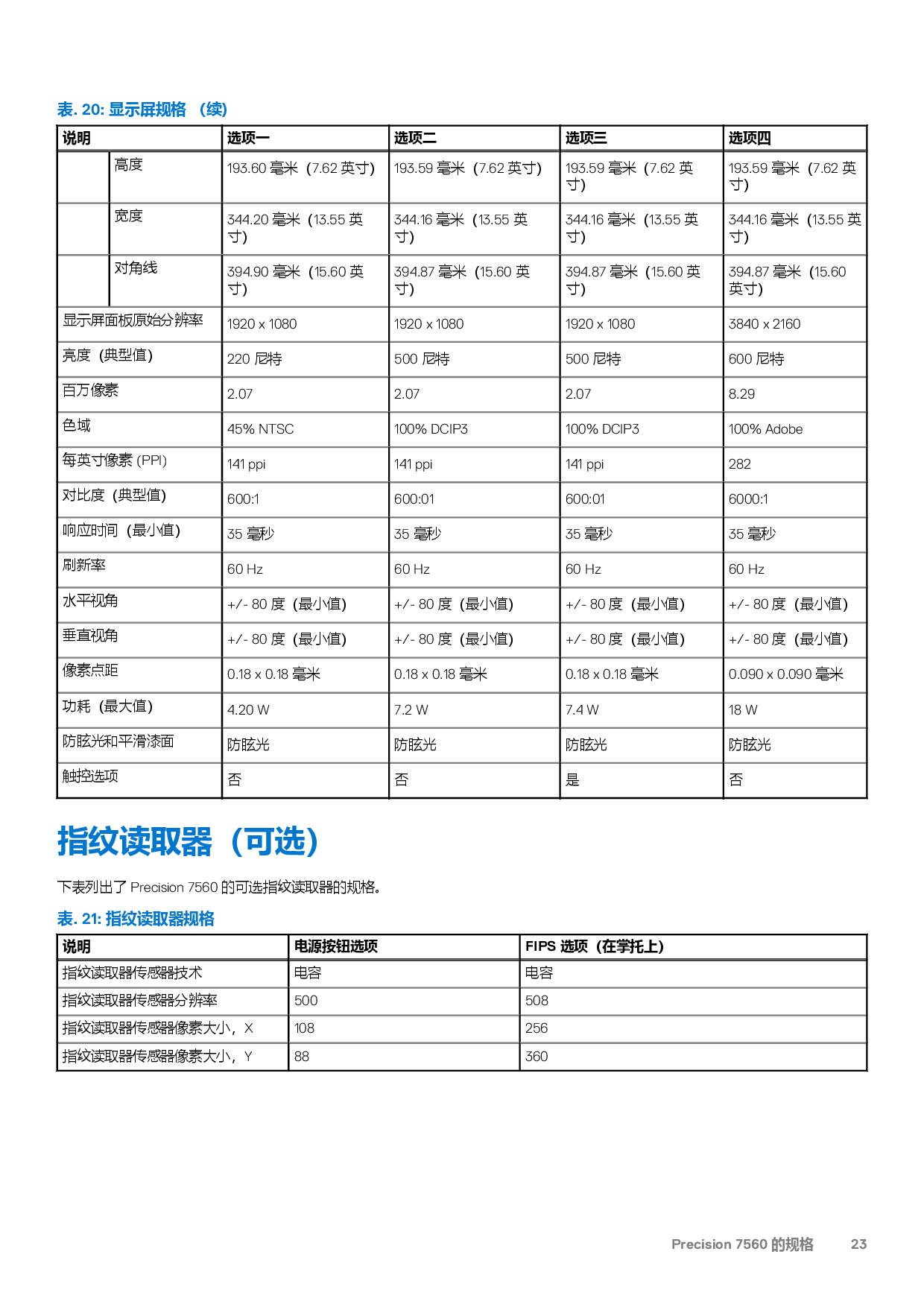 Dell Precision 7560 移动工作站设置和规格PDF第23页