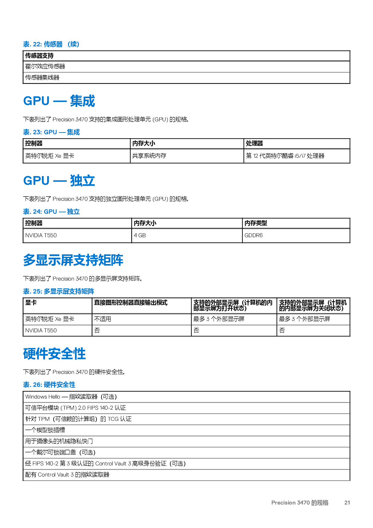 Dell Precision 3470 移动工作站设置和规格PDF第21页