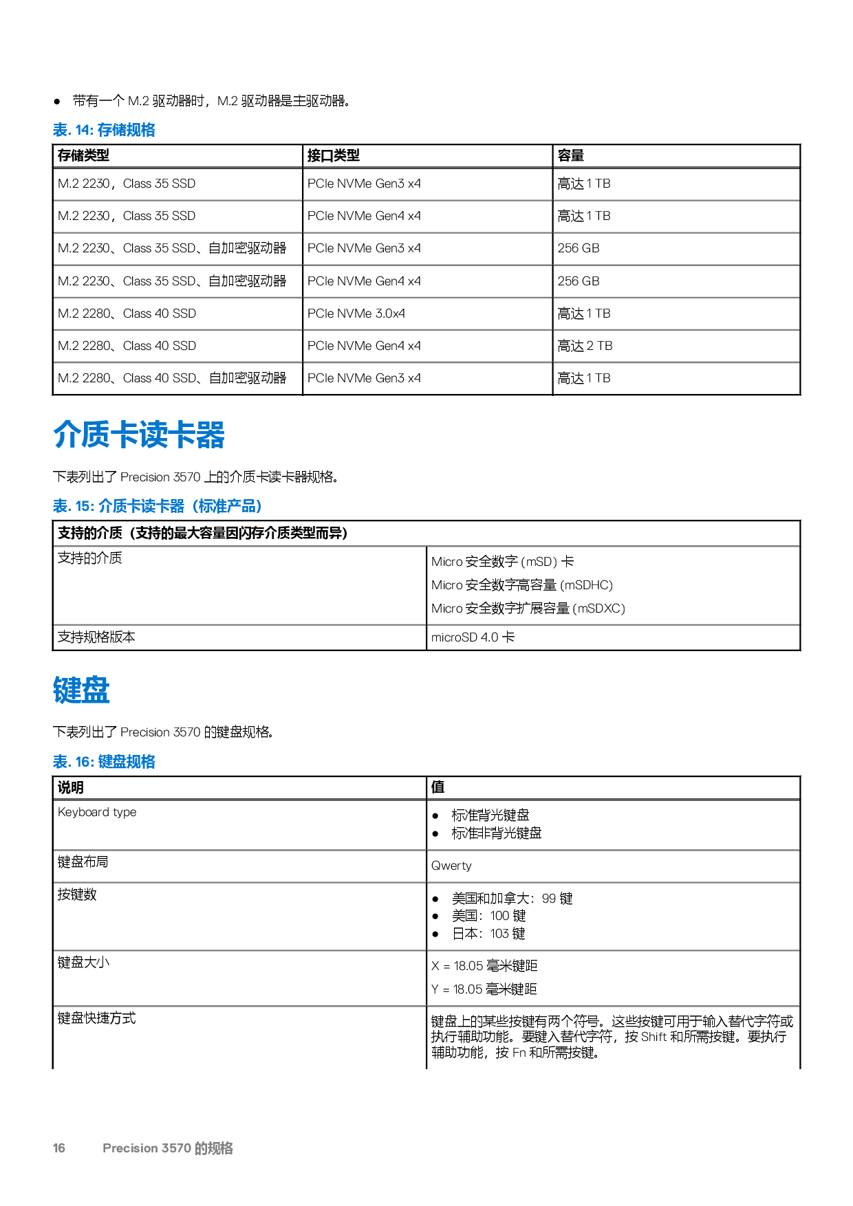 Dell Precision 3570 移动工作站设置和规格PDF第16页