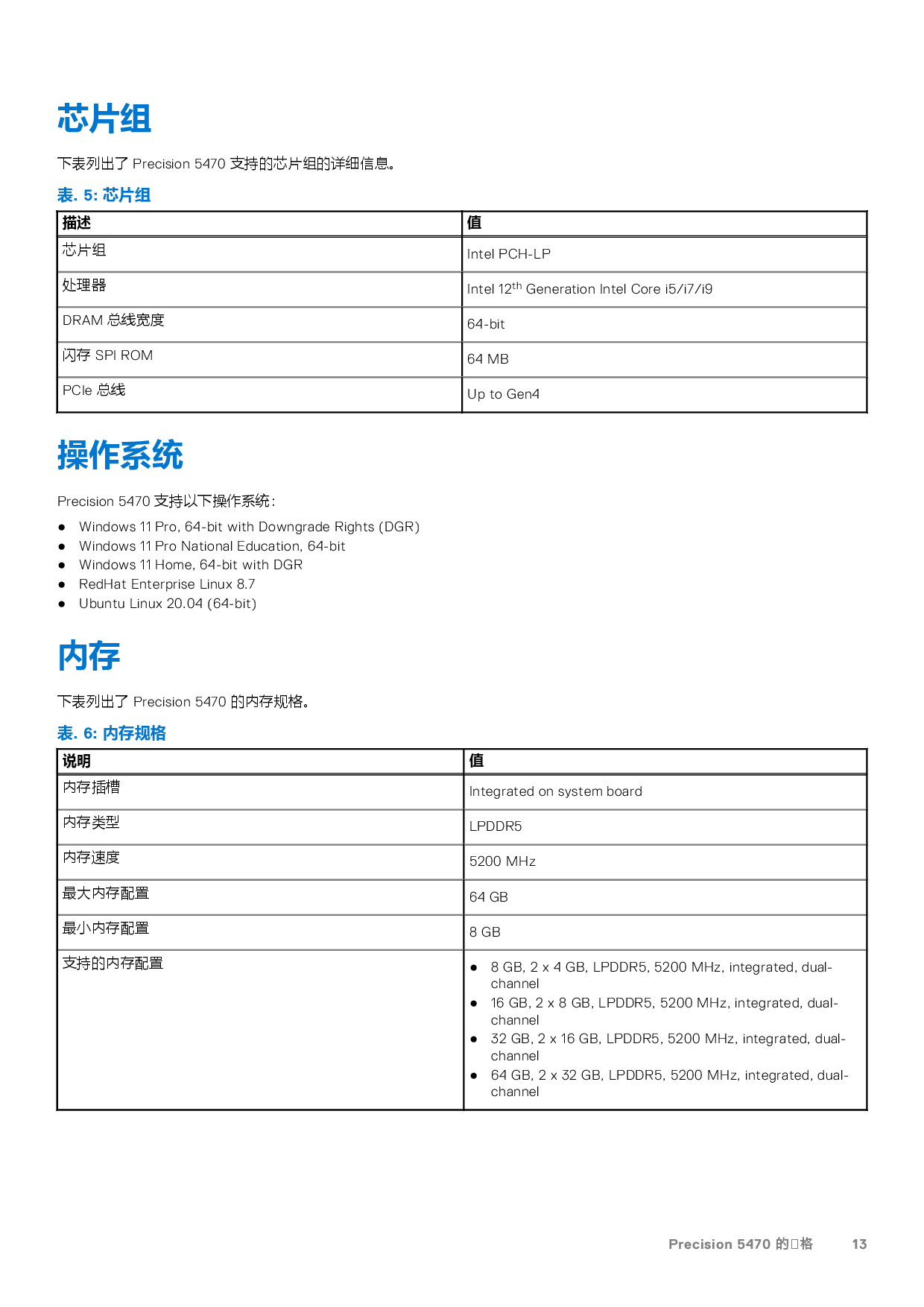 Dell Precision 5470 移动工作站设置和规格PDF第13页