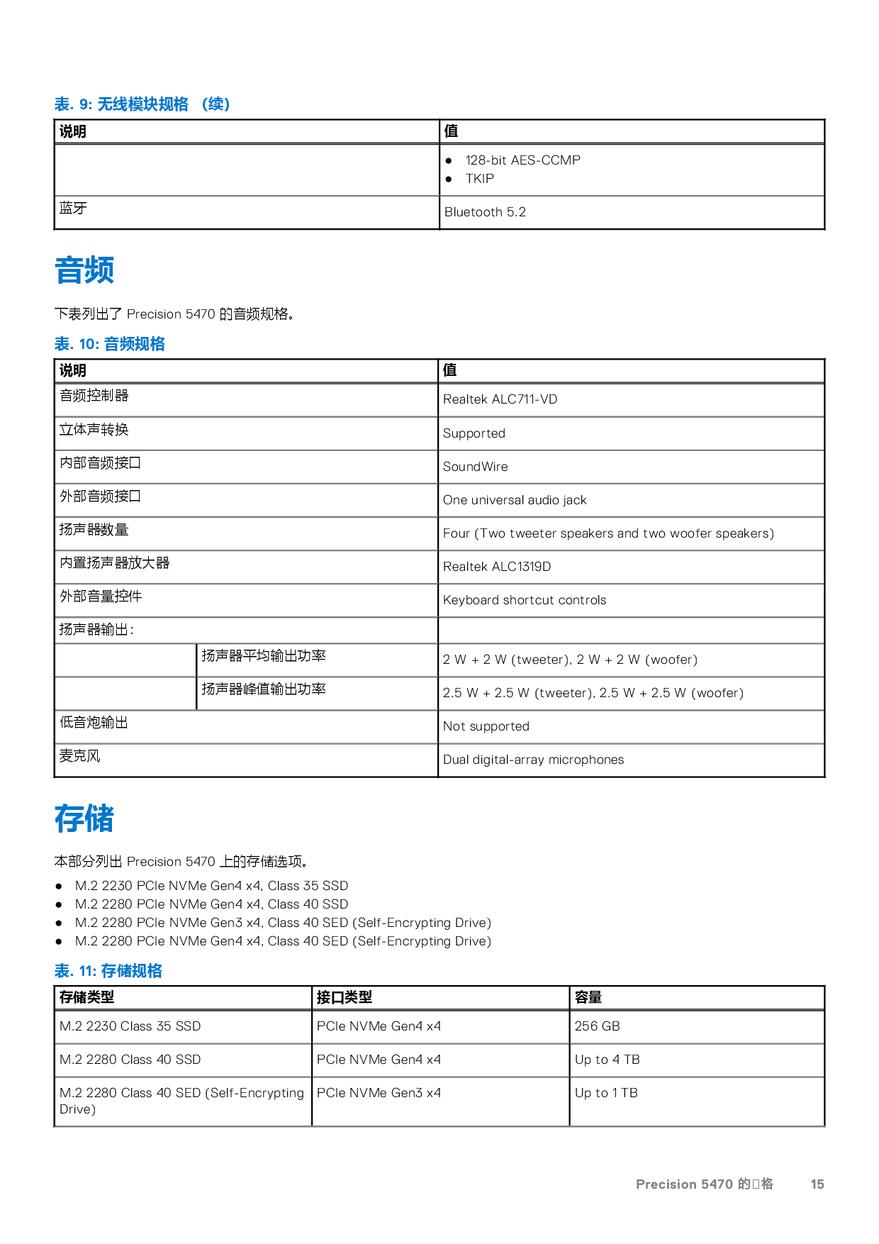 Dell Precision 5470 移动工作站设置和规格PDF第15页