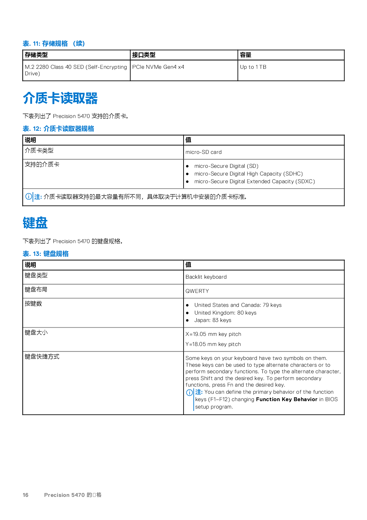 Dell Precision 5470 移动工作站设置和规格PDF第16页