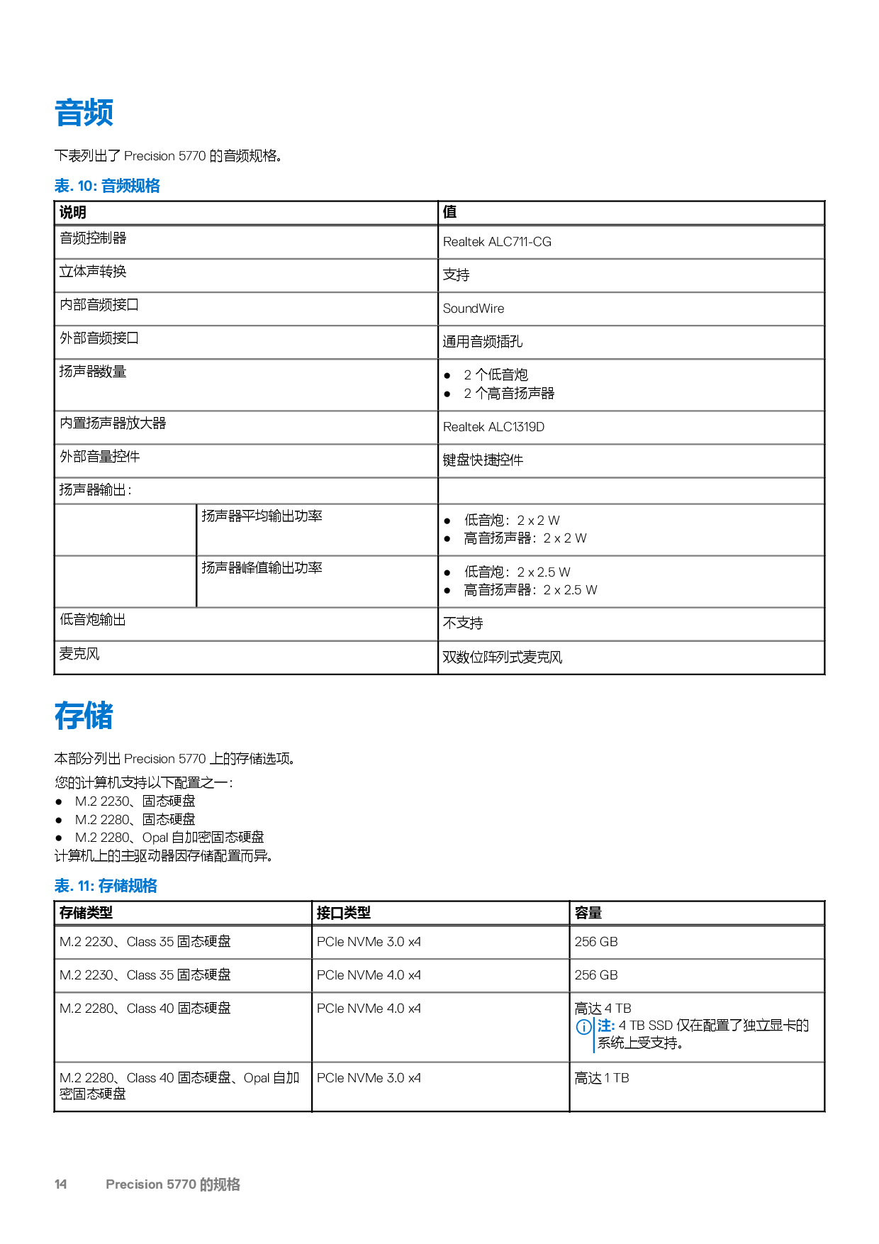 Dell Precision 5770 移动工作站设置和规格PDF第14页