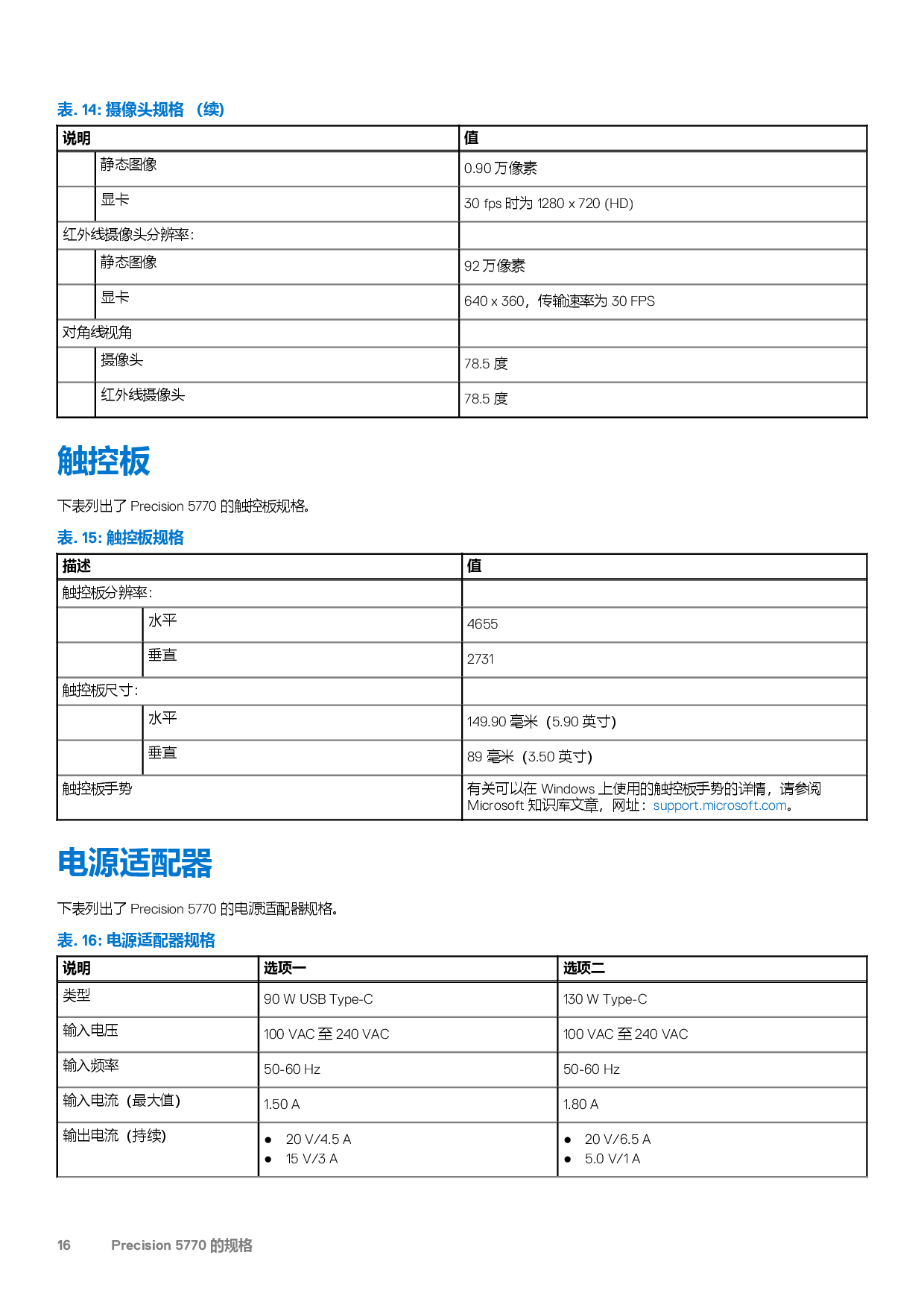 Dell Precision 5770 移动工作站设置和规格PDF第16页