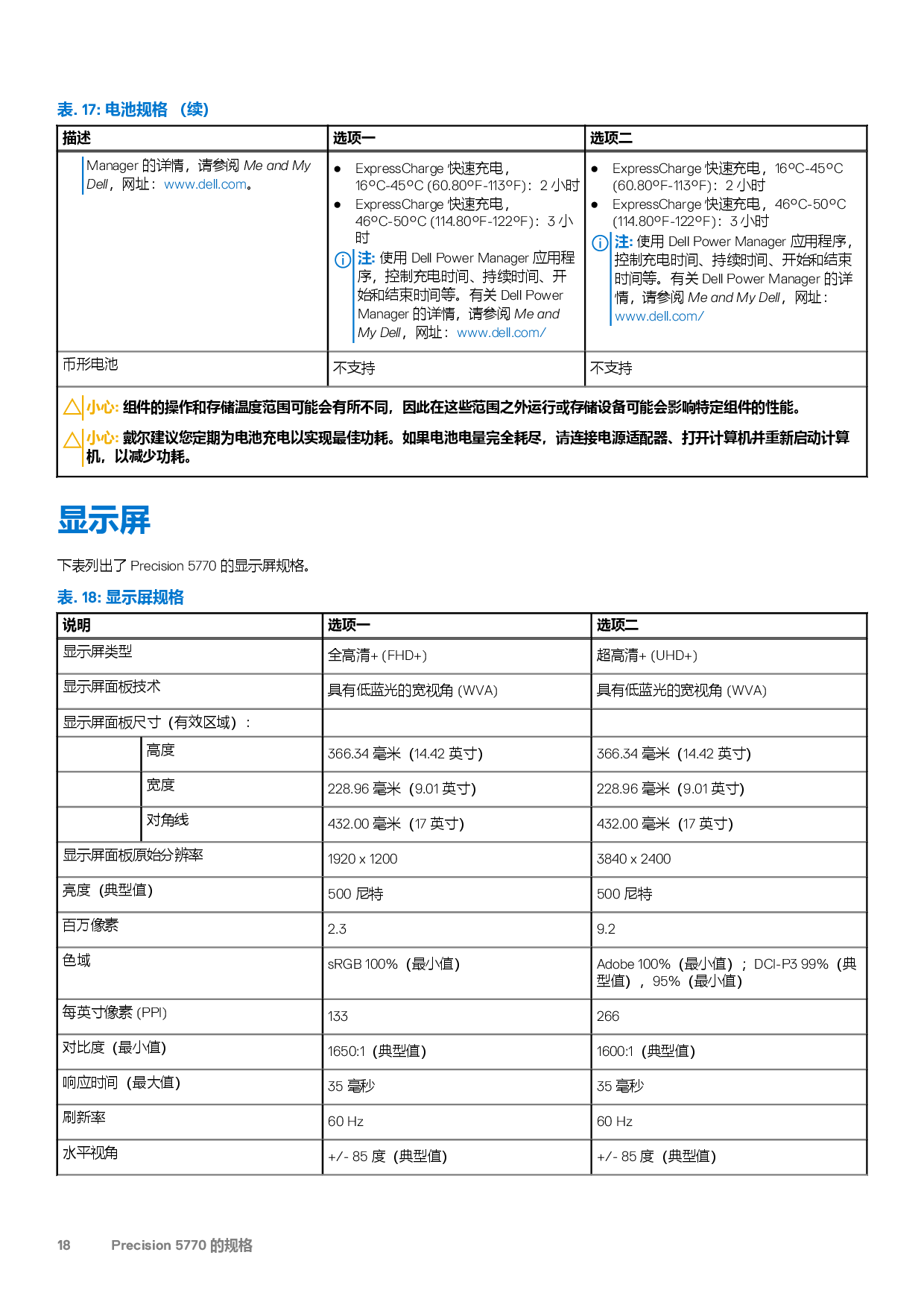 Dell Precision 5770 移动工作站设置和规格PDF第18页