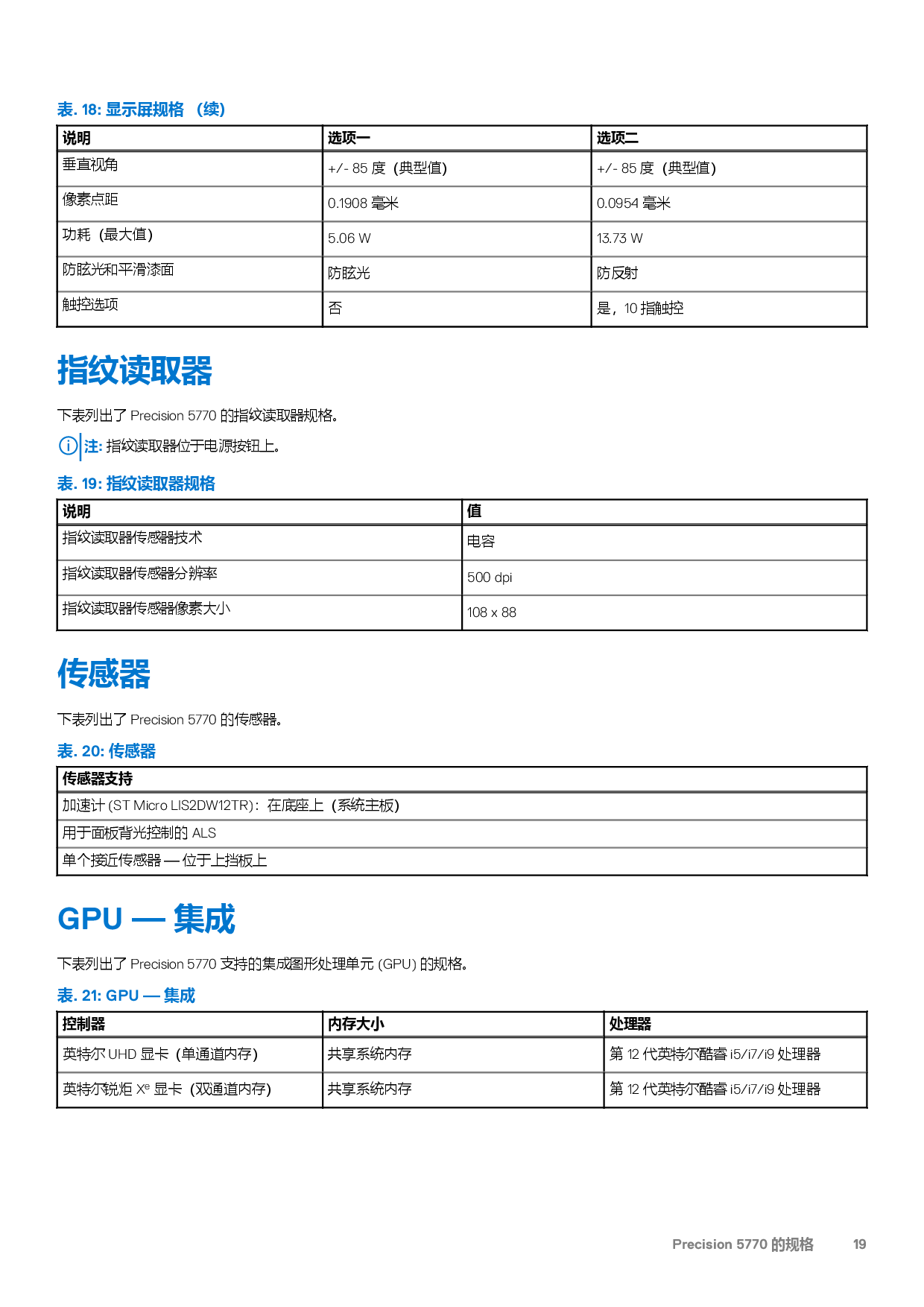 Dell Precision 5770 移动工作站设置和规格PDF第19页