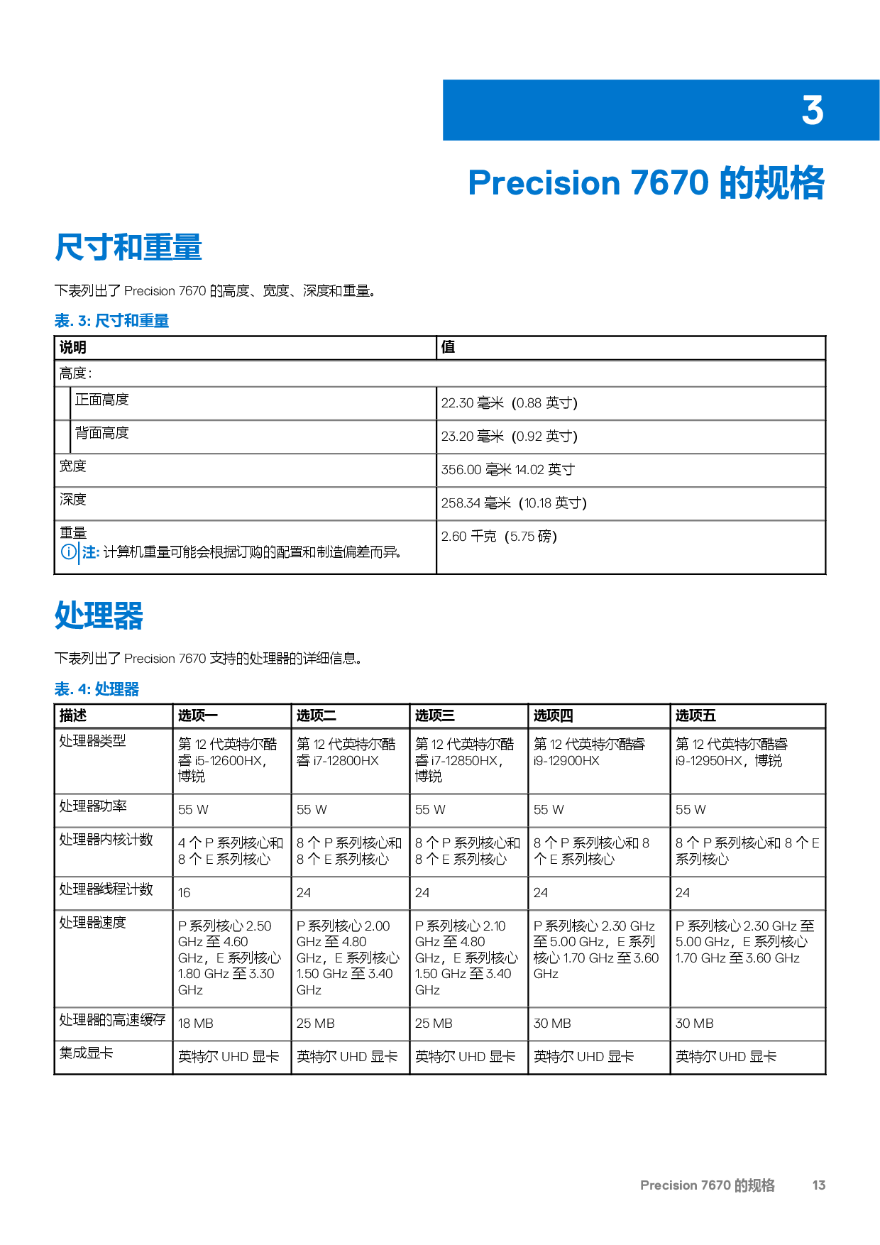 Dell Precision 7670 移动工作站设置和规格PDF第13页