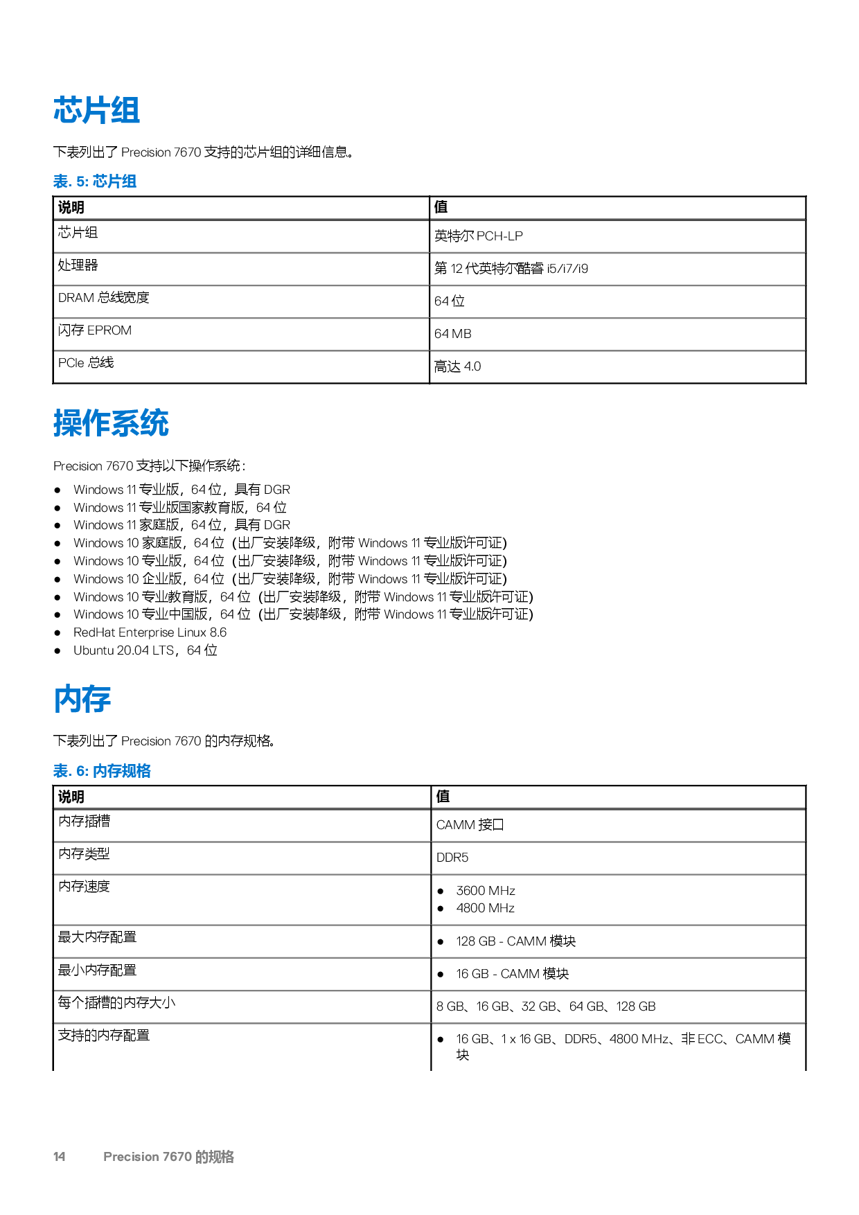 Dell Precision 7670 移动工作站设置和规格PDF第14页