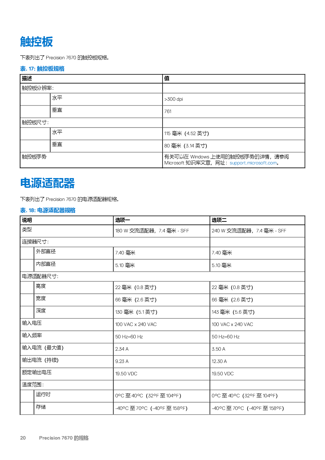 Dell Precision 7670 移动工作站设置和规格PDF第20页
