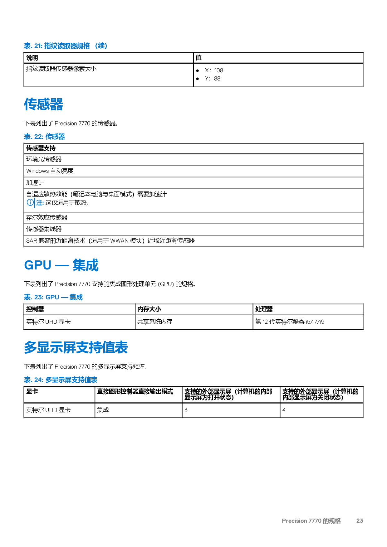 Dell Precision 7770 移动工作站设置和规格PDF第23页