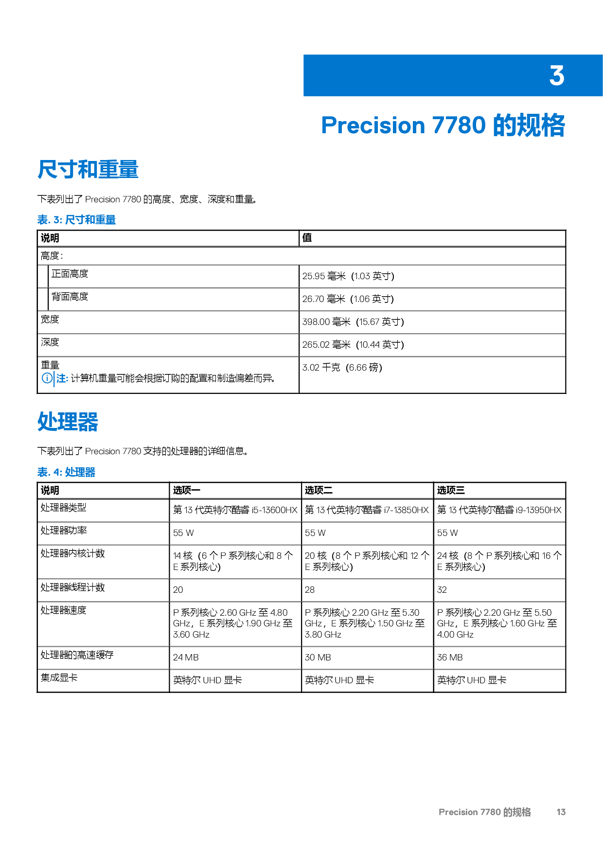 Dell Precision 7780 移动工作站设置和规格PDF第13页