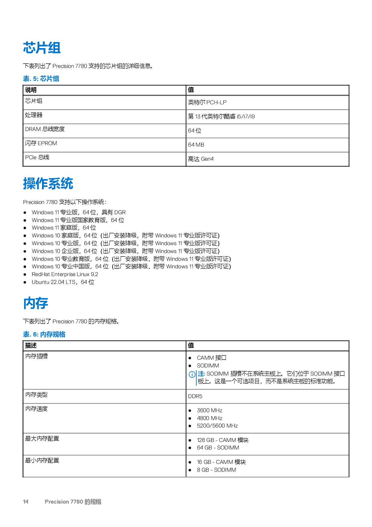 Dell Precision 7780 移动工作站设置和规格PDF第14页