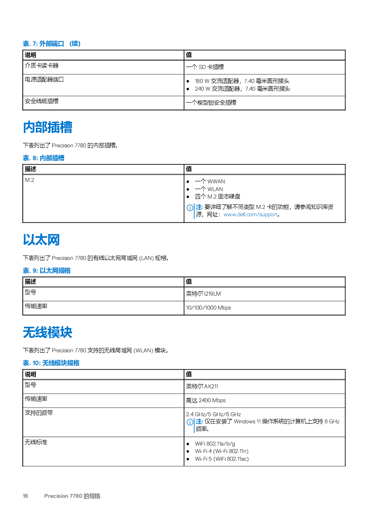Dell Precision 7780 移动工作站设置和规格PDF第16页