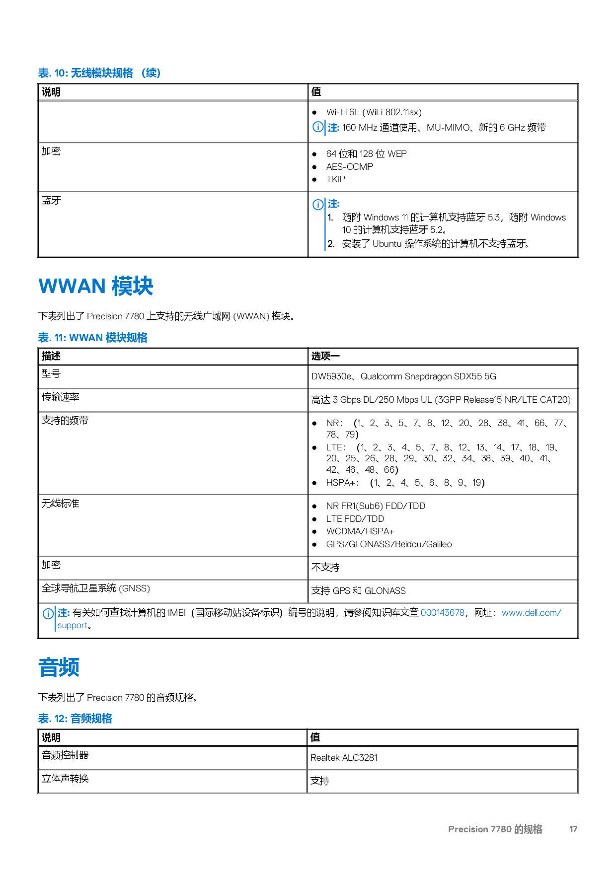 Dell Precision 7780 移动工作站设置和规格PDF第17页