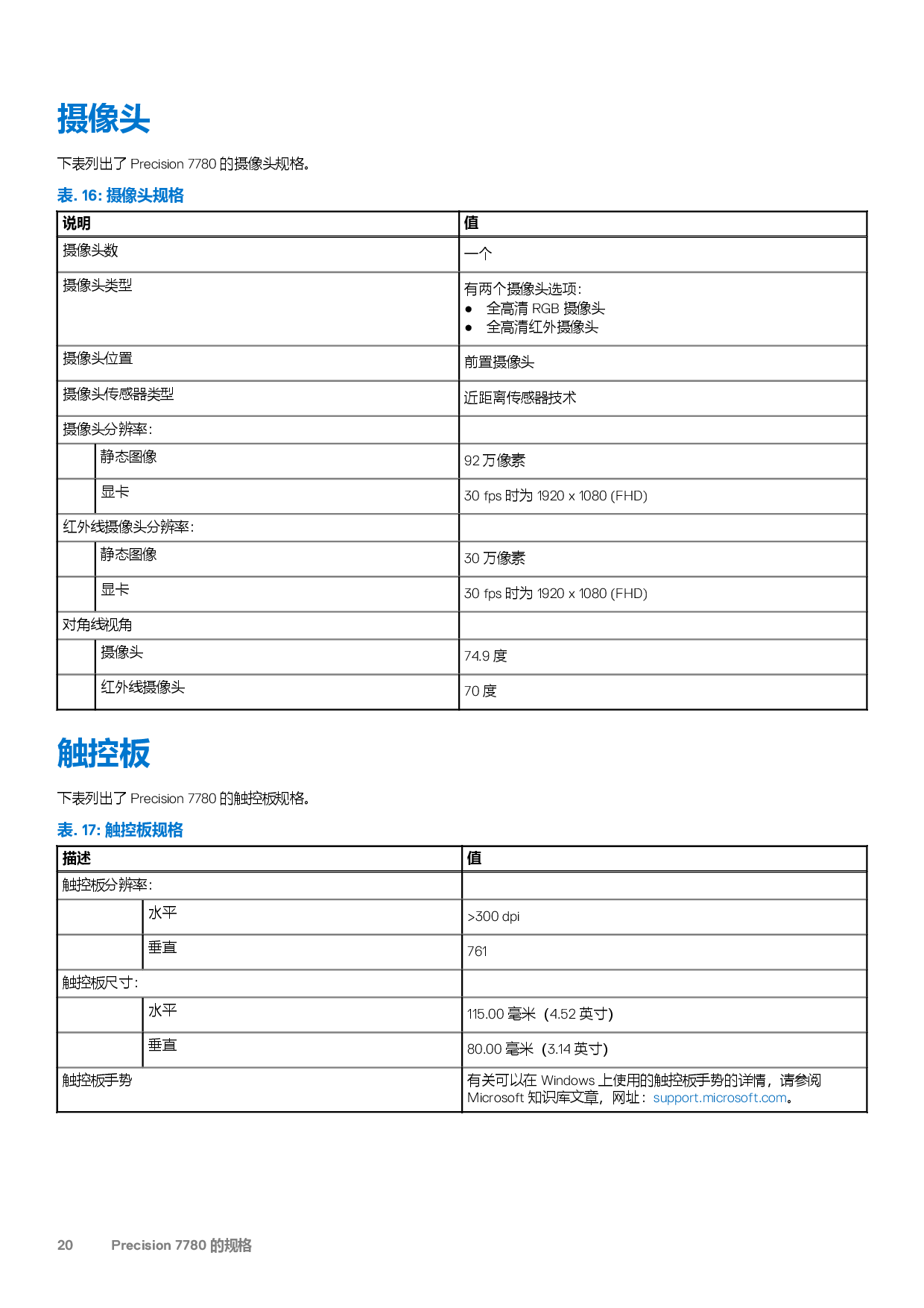 Dell Precision 7780 移动工作站设置和规格PDF第20页