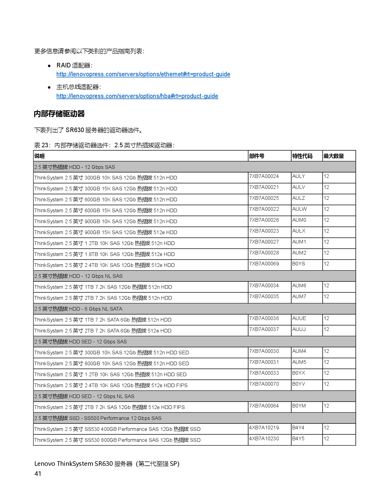 联想ThinkSystem SR630 机架式服务器产品指南PDF第41页