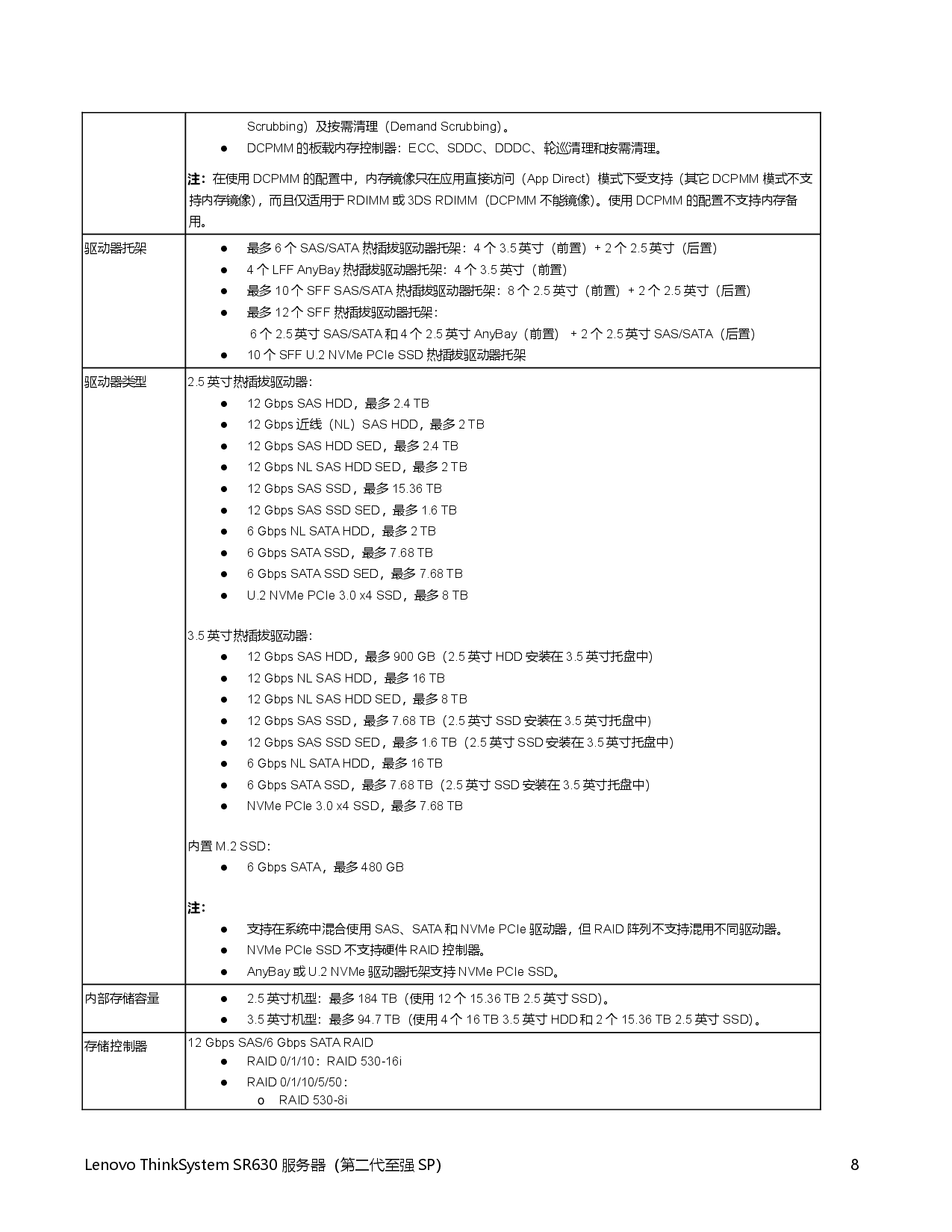 联想ThinkSystem SR630 机架式服务器产品指南PDF第8页