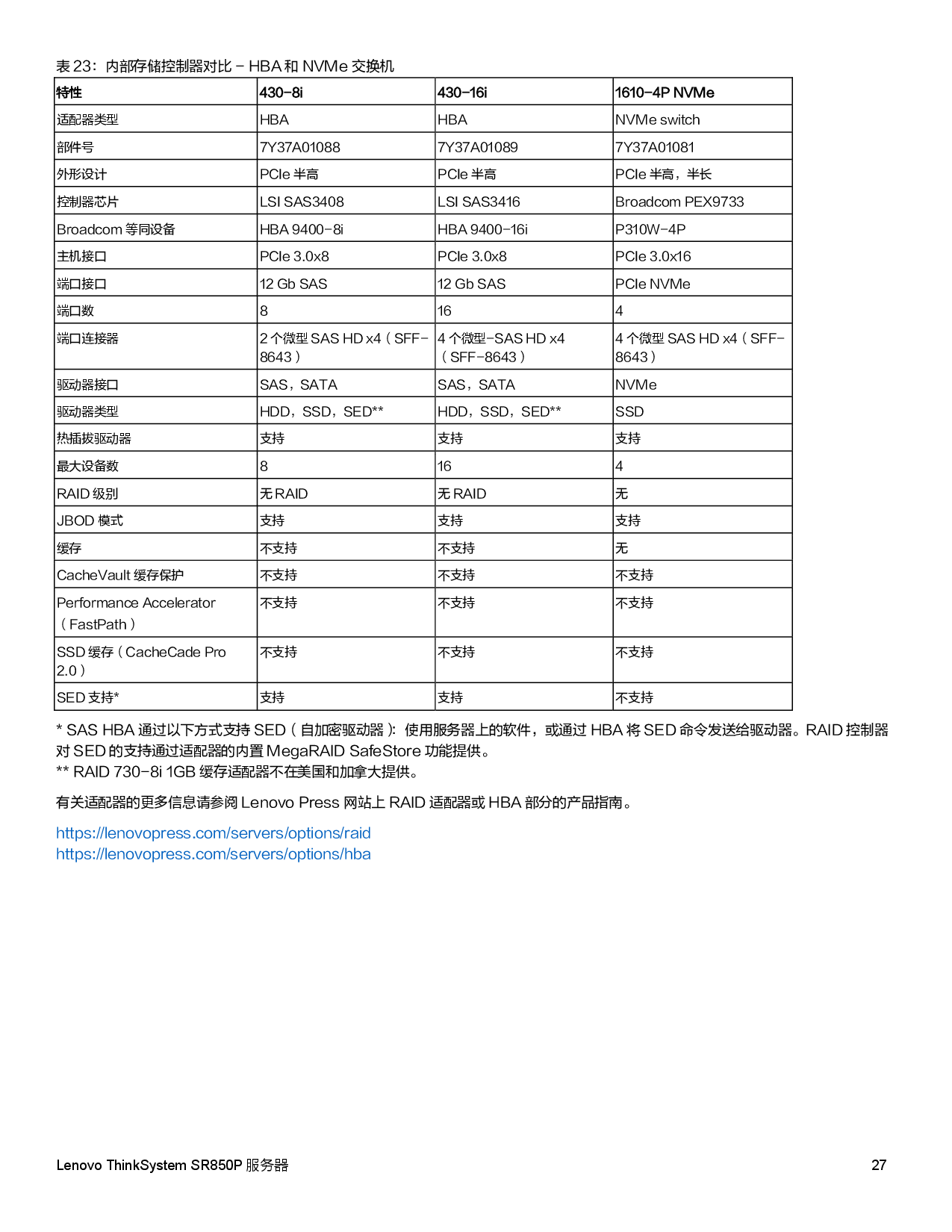 联想ThinkSystem SR850P 机架式服务器产品指南PDF第27页