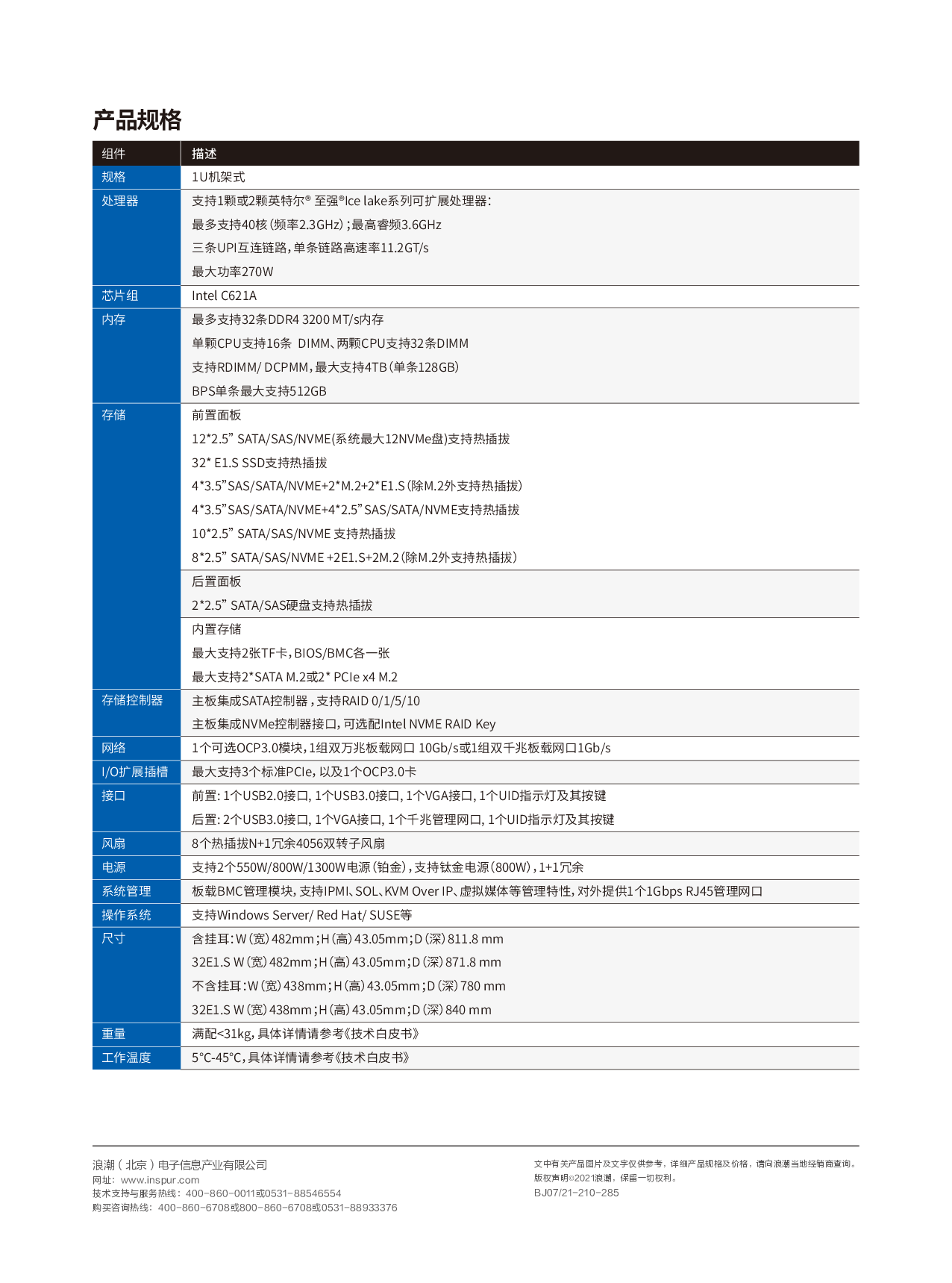浪潮英信 NF5180M6 机架式服务器产品介绍PDF第2页
