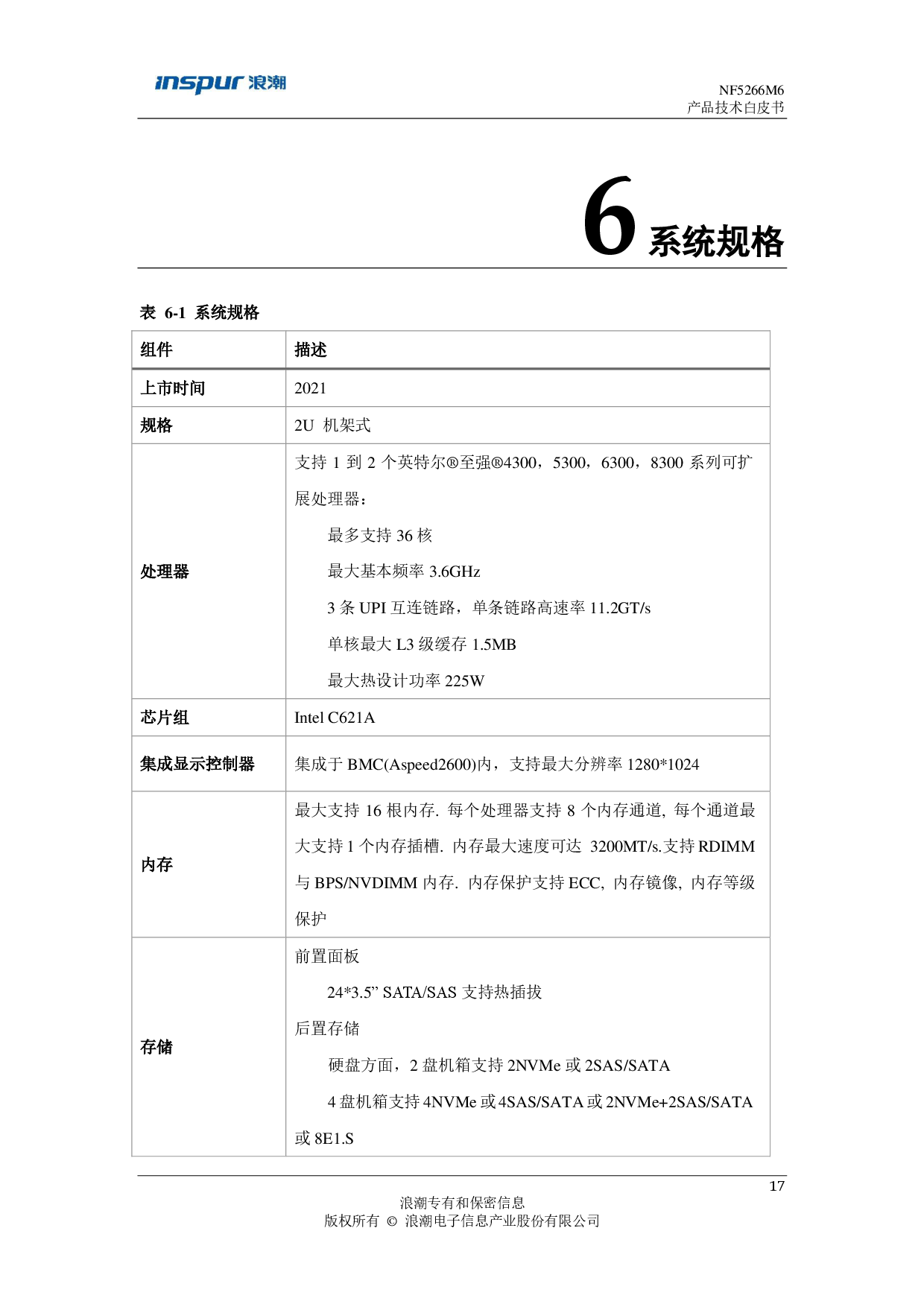 浪潮英信 NF5266M6 机架式服务器产品技术白皮书PDF第18页