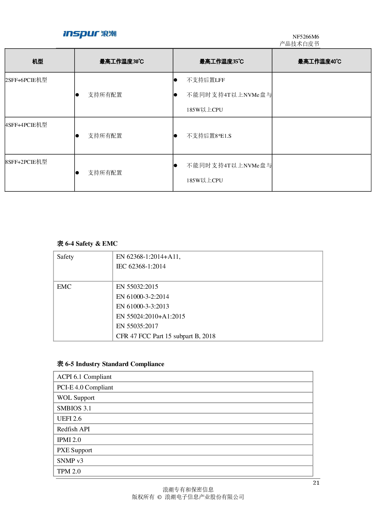 浪潮英信 NF5266M6 机架式服务器产品技术白皮书PDF第22页