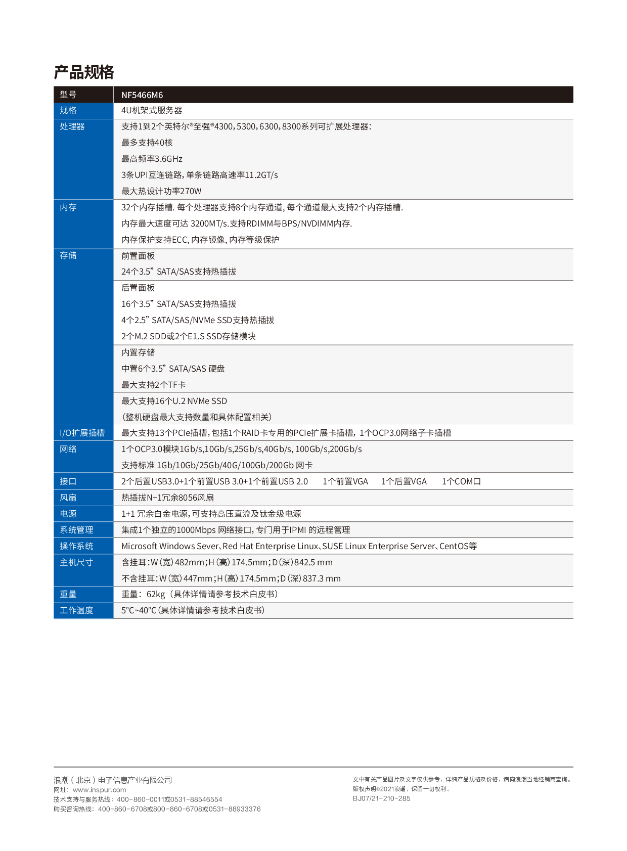 浪潮英信 NF5466M6 机架式服务器产品介绍PDF第2页