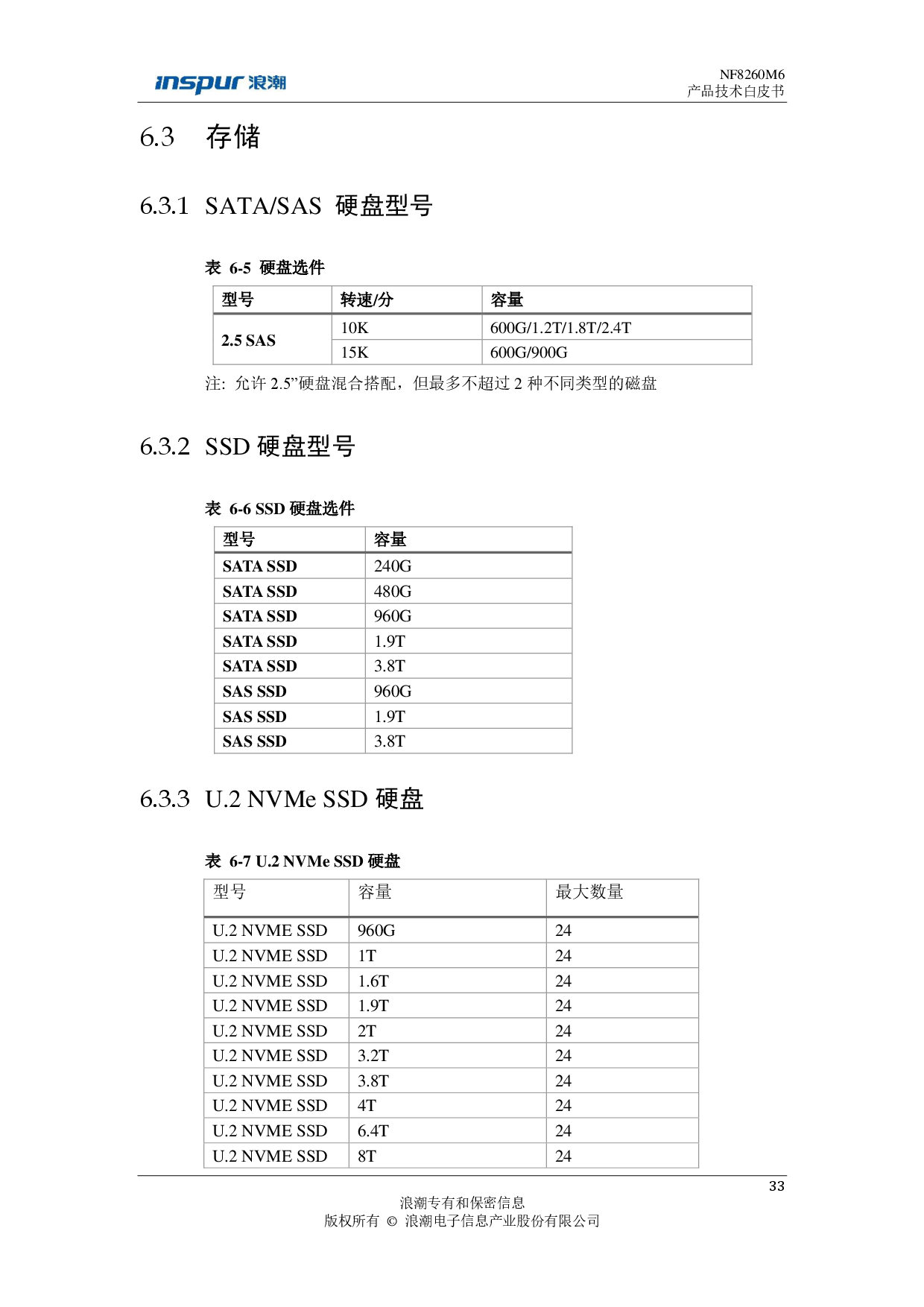浪潮英信 NF8260M6 机架式服务器产品技术白皮书PDF第34页